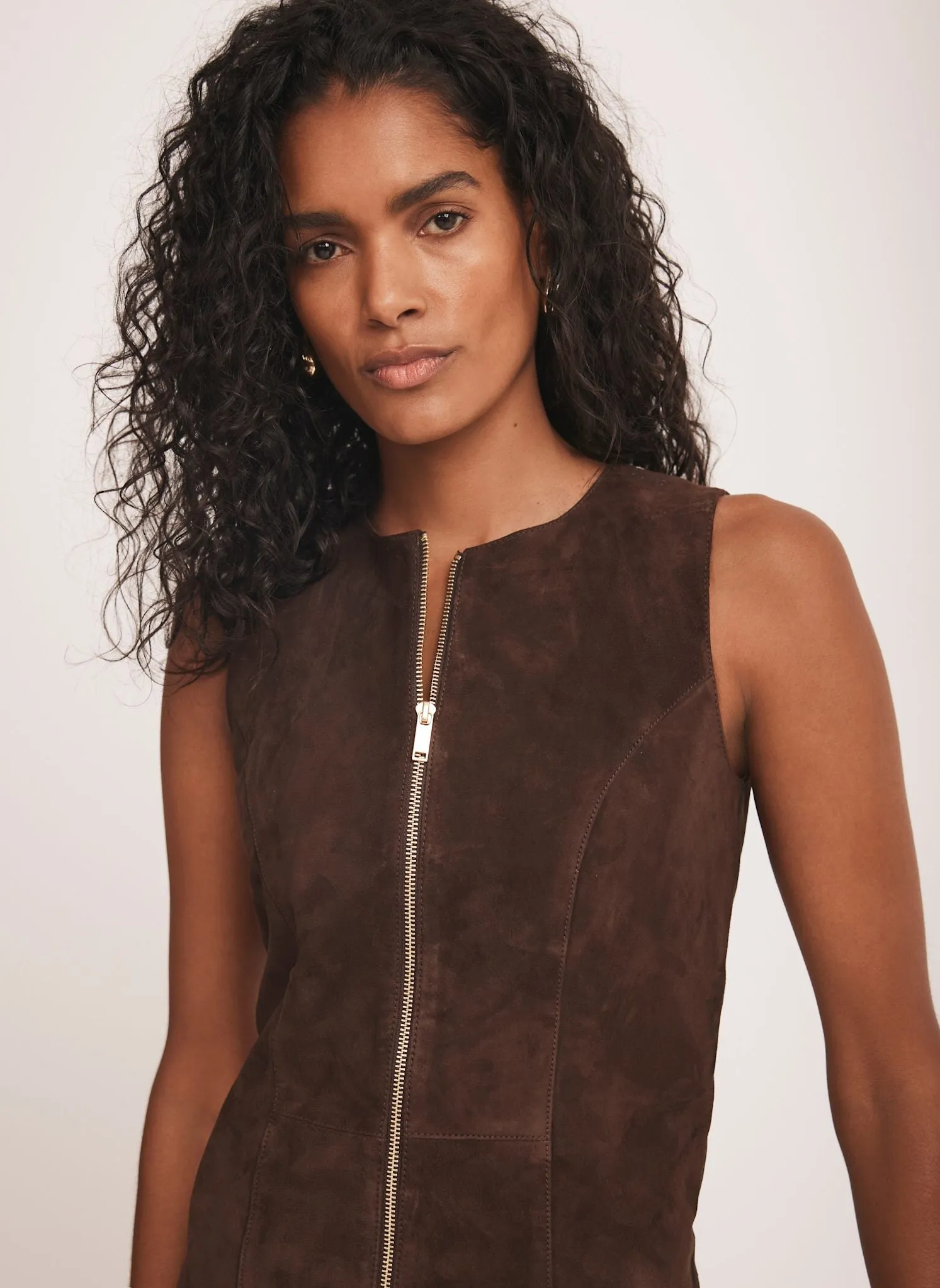 Brown Suede Shift Mini Dress sold by Mint Velvet product image thumbnail 5
