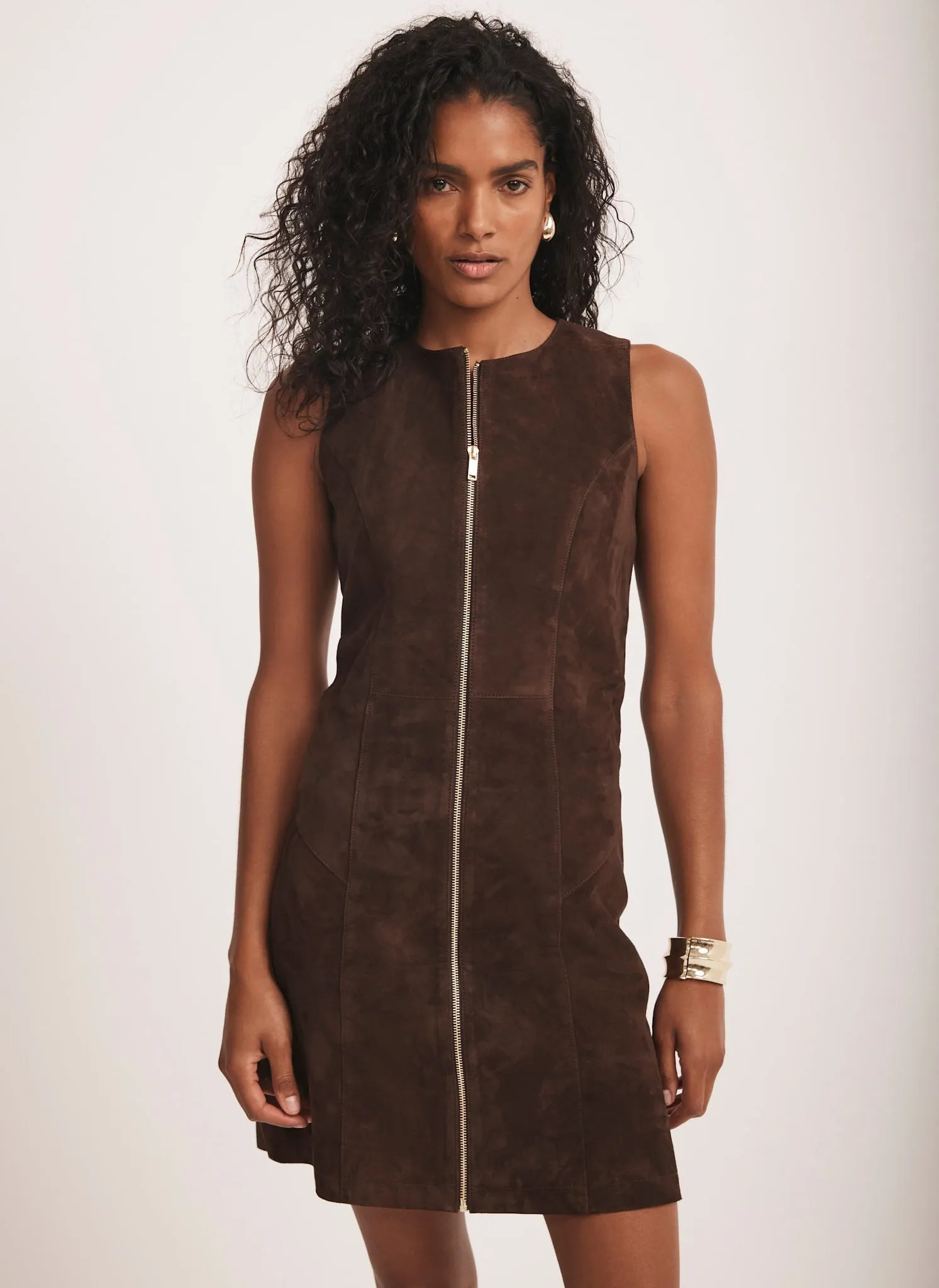 Brown Suede Shift Mini Dress sold by Mint Velvet product image thumbnail 3