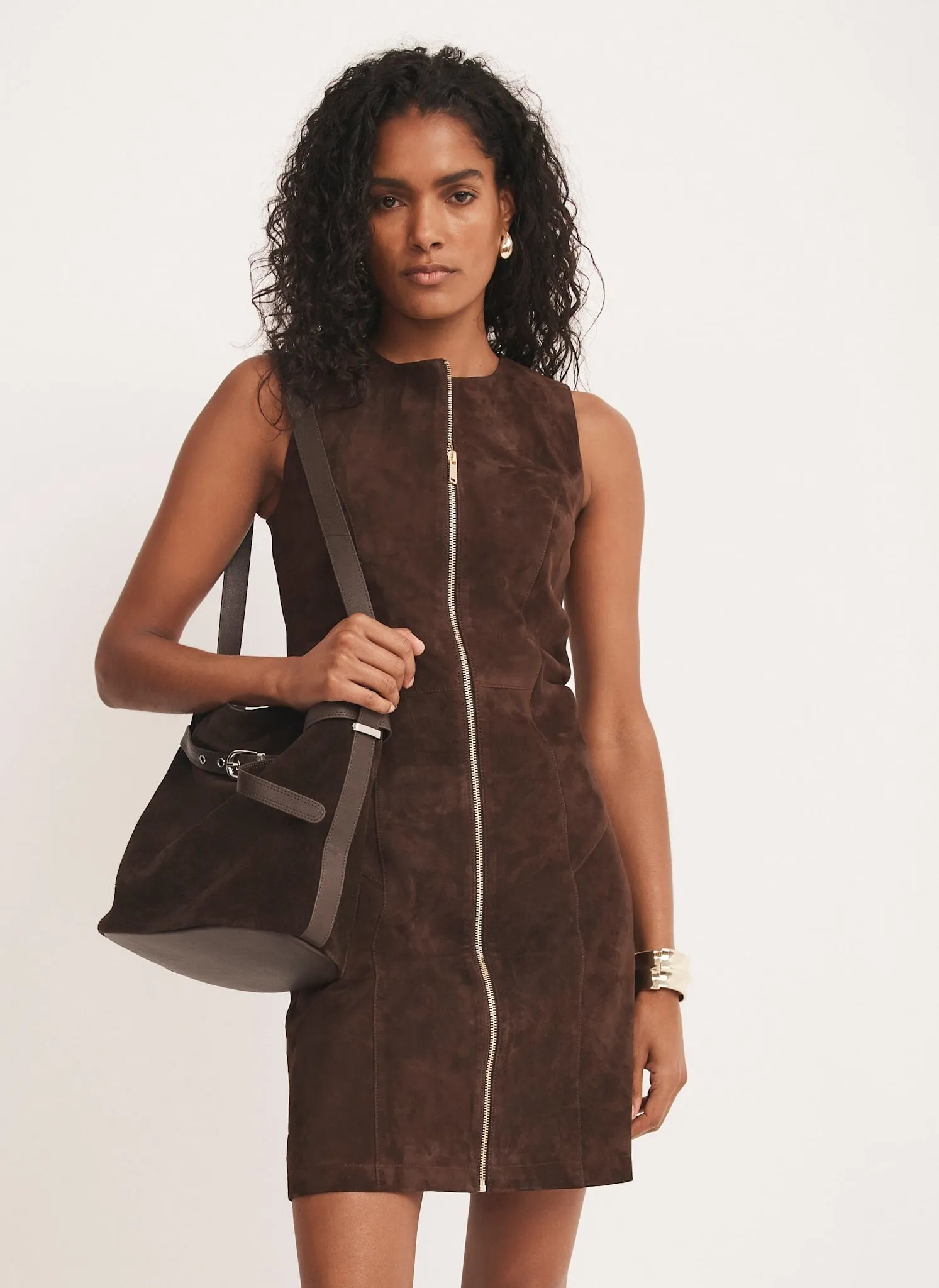 Brown Suede Shift Mini Dress sold by Mint Velvet product image thumbnail 2