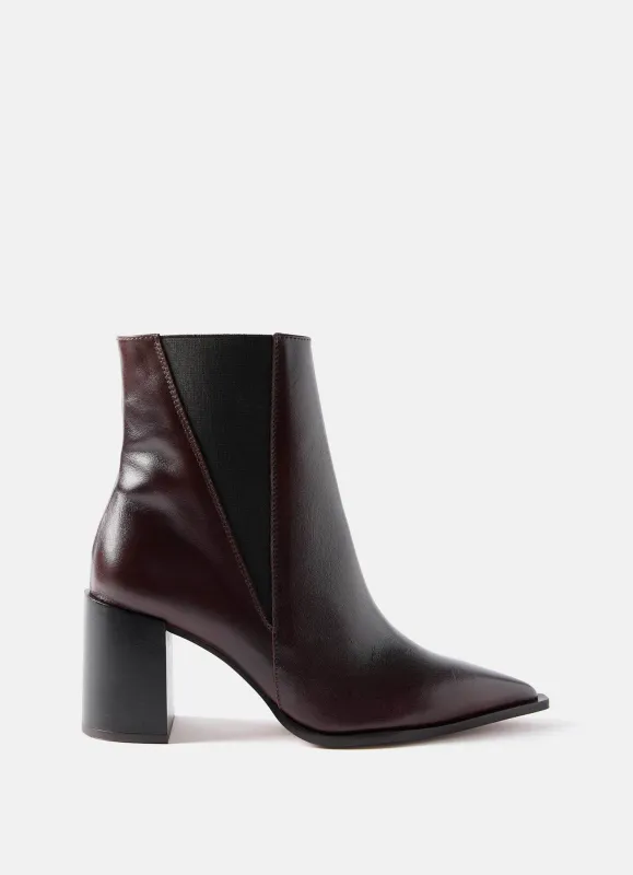 Noa Burgundy Patent Block Heel Boots sold by Mint Velvet