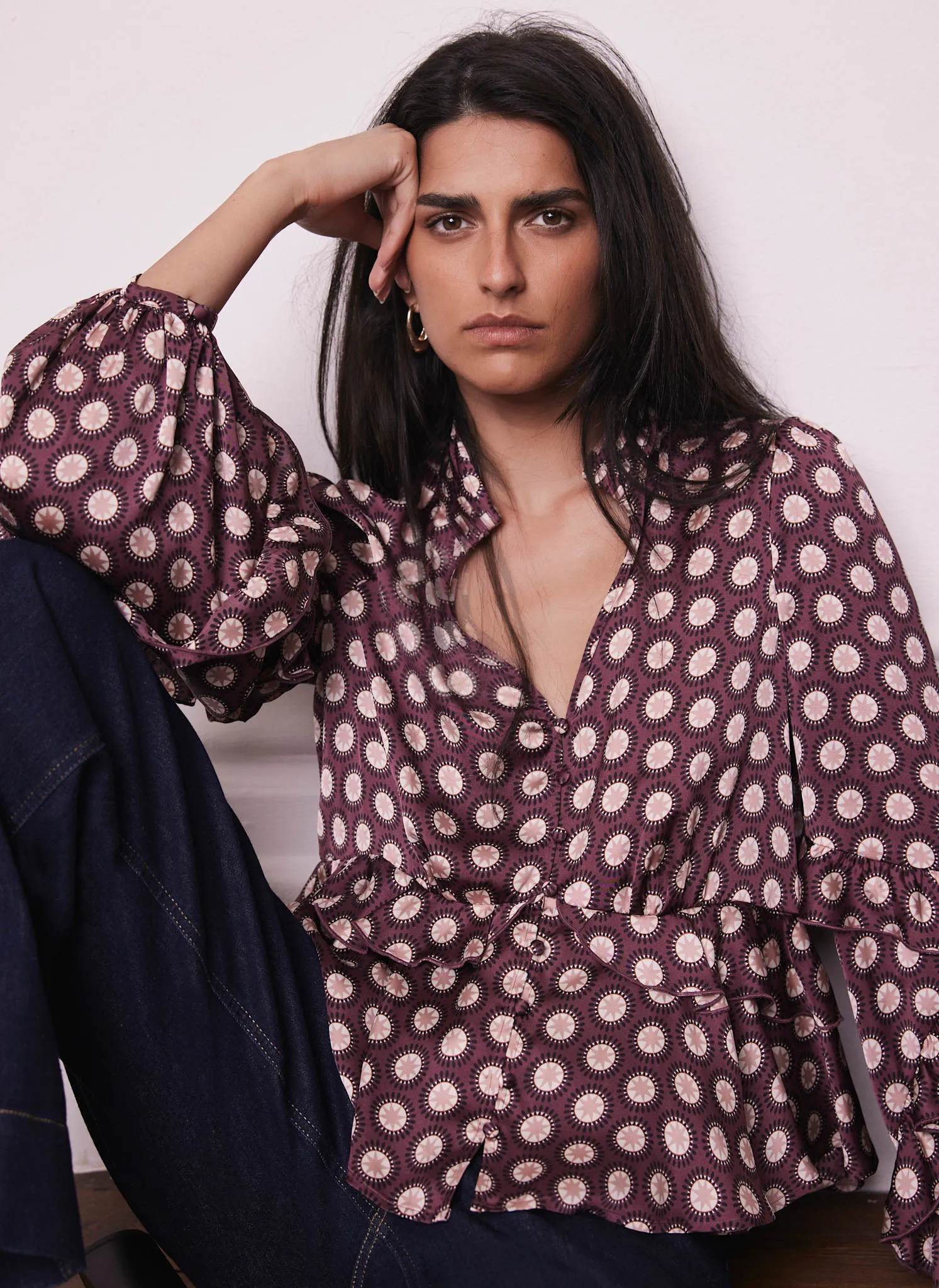 Burgundy Geometric Print Top sold by Mint Velvet product image thumbnail 2