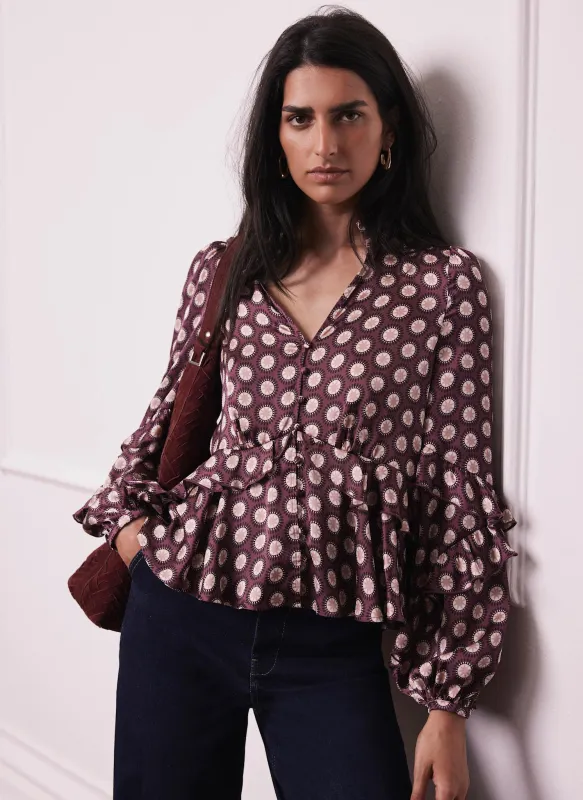 Burgundy Geometric Print Top sold by Mint Velvet