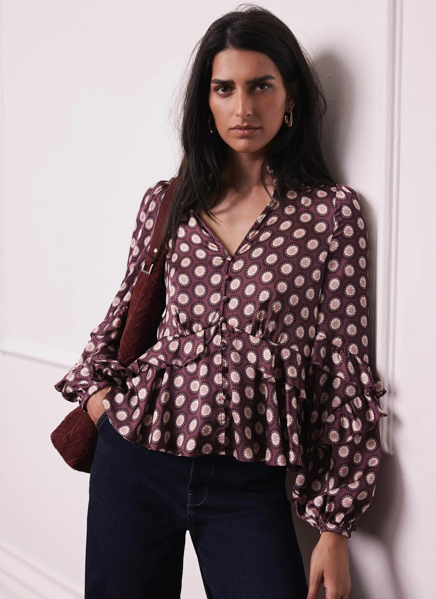 Burgundy Geometric Print Top sold by Mint Velvet