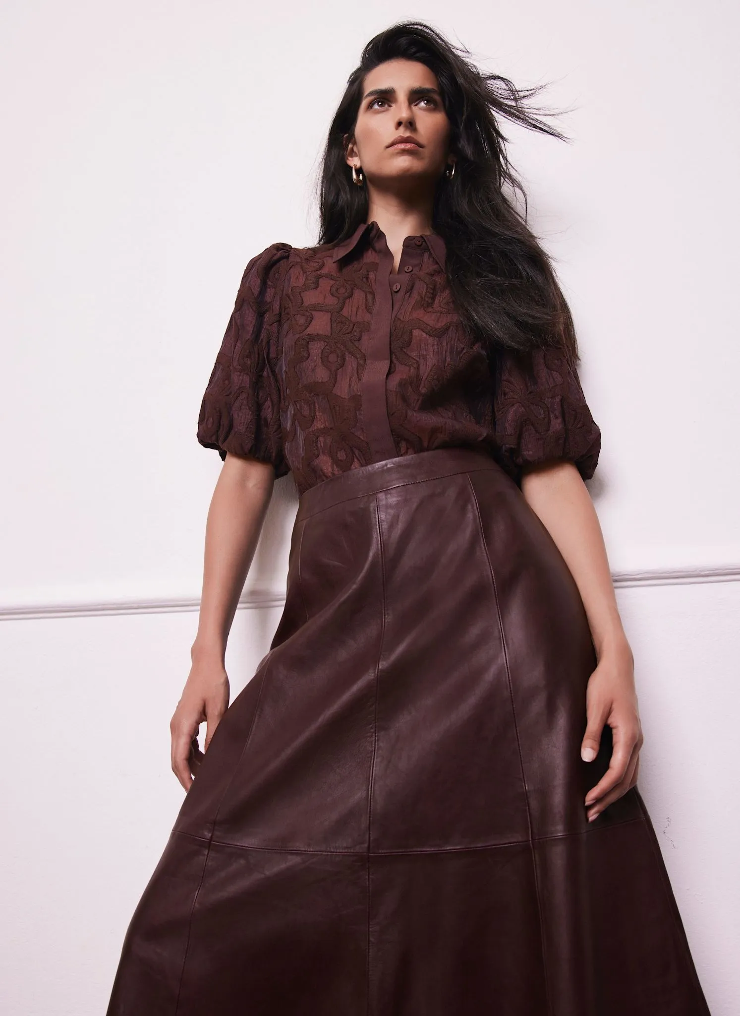 Burgundy Jacquard Puff Sleeve Shirt sold by Mint Velvet product image thumbnail 3