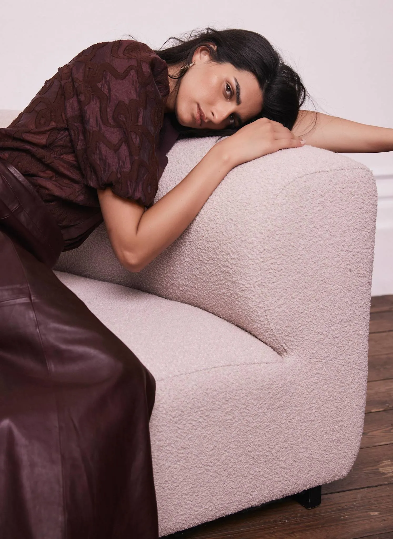 Burgundy Jacquard Puff Sleeve Shirt sold by Mint Velvet product image thumbnail 5