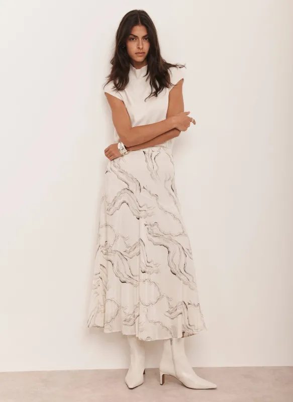 Cream Marble Print Midi Skirt sold by Mint Velvet