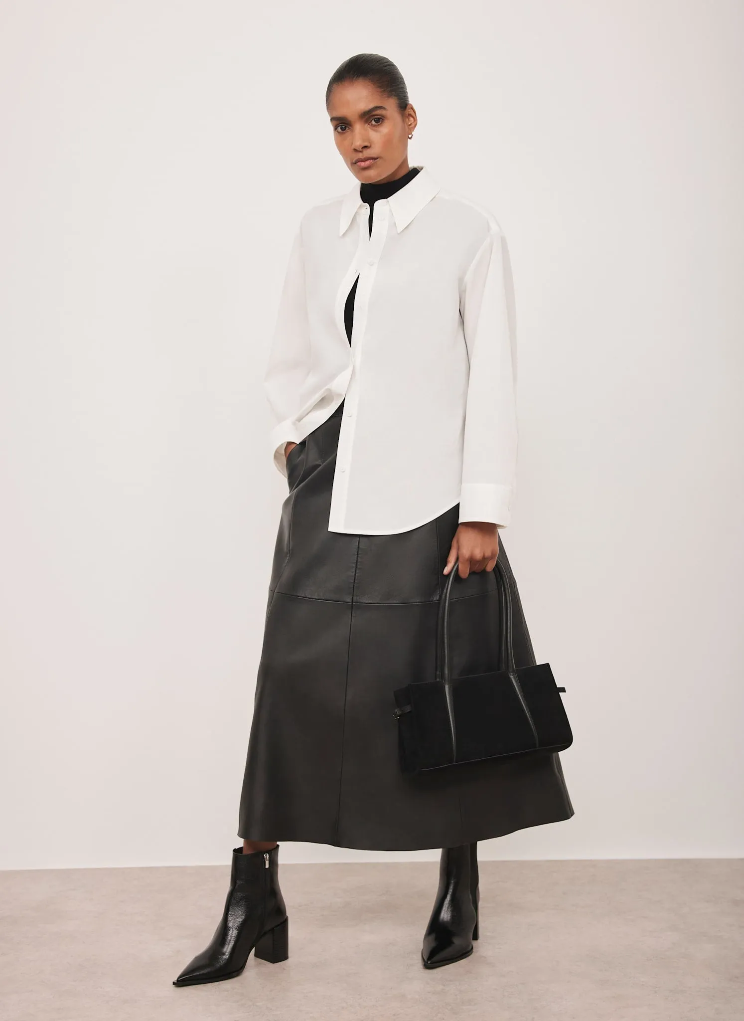 Black Leather Midi Skirt sold by Mint Velvet product image thumbnail 2