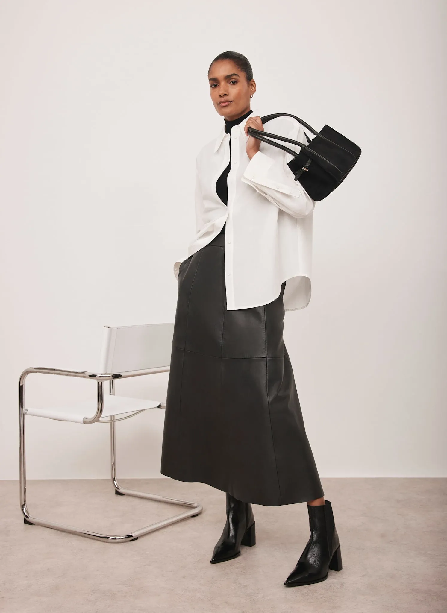 Black Leather Midi Skirt sold by Mint Velvet