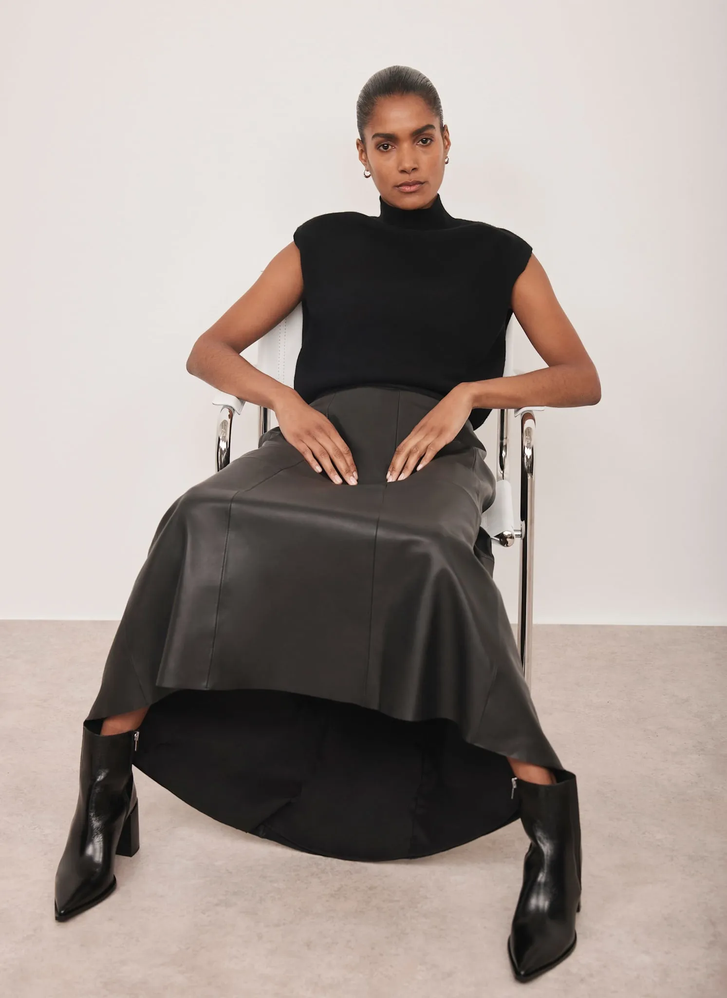 Black Leather Midi Skirt sold by Mint Velvet product image thumbnail 3
