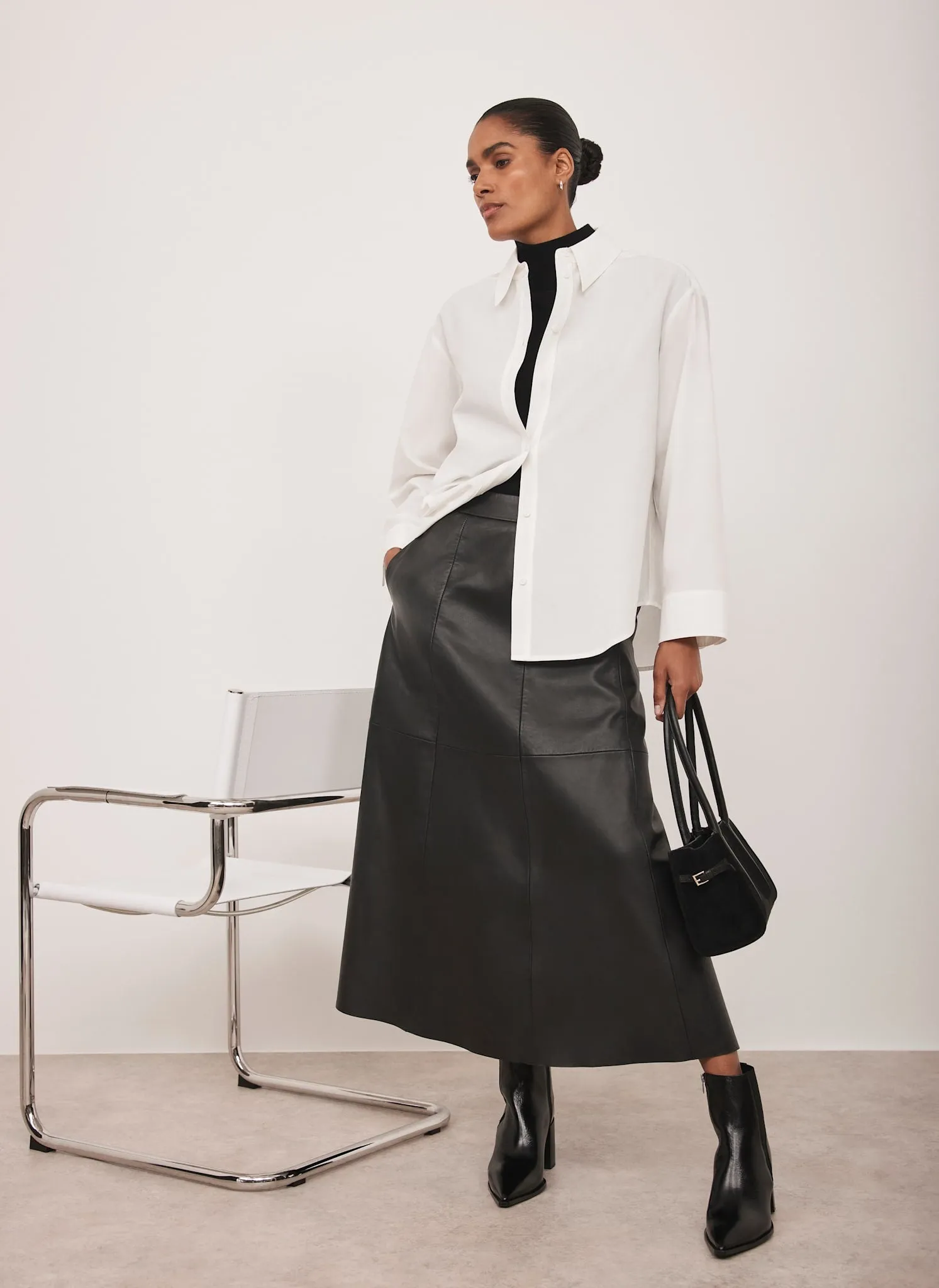 Black Leather Midi Skirt sold by Mint Velvet product image thumbnail 5