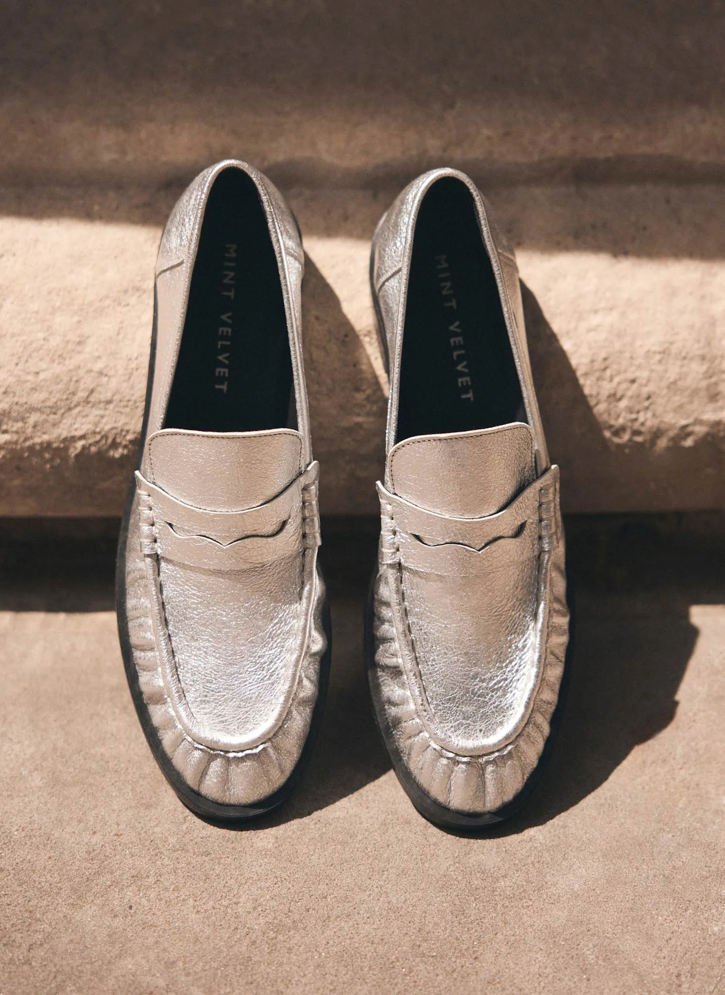 Gigi Silver Leather Loafers sold by Mint Velvet