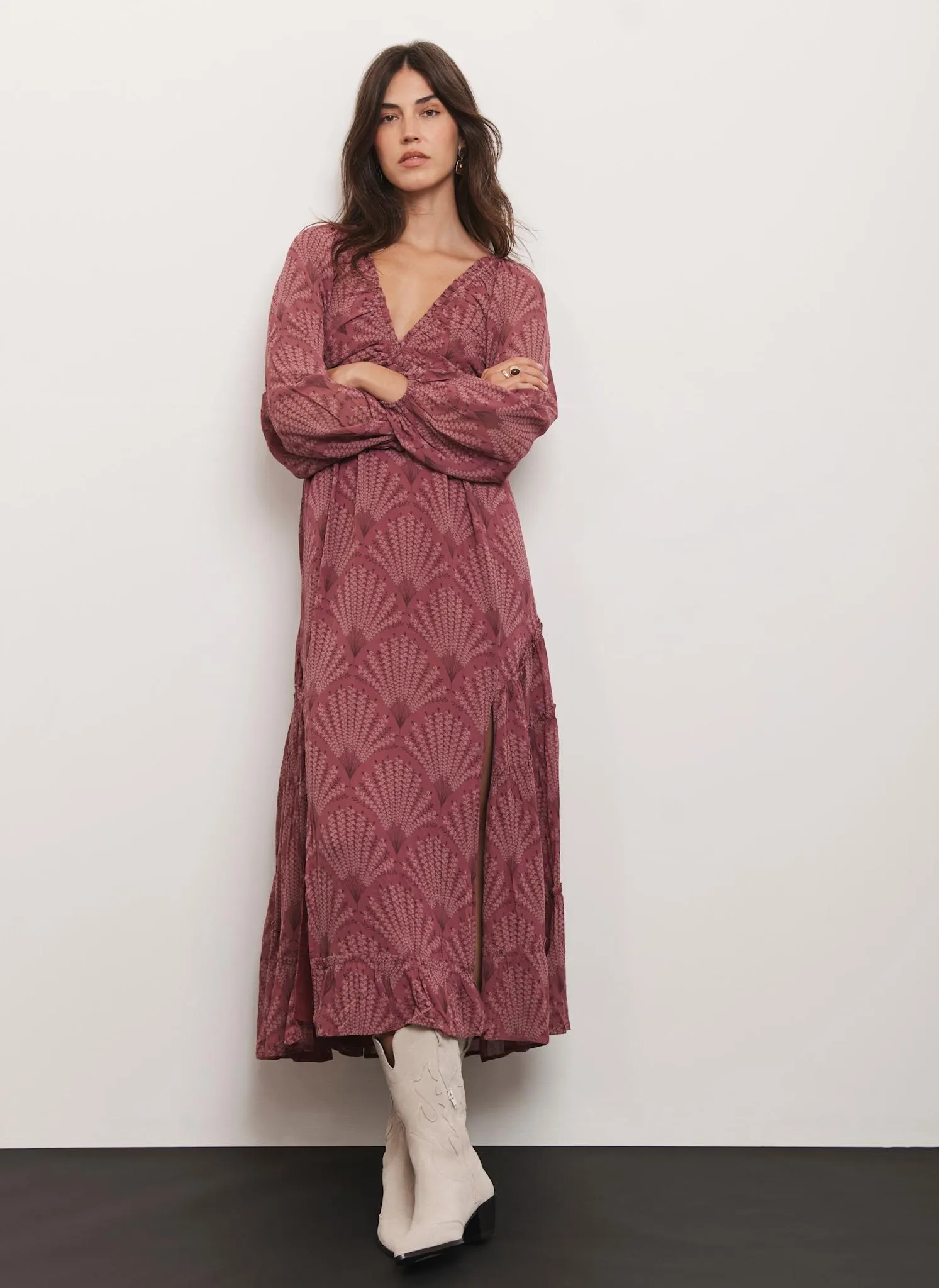 Burgundy Floral Print Midi Dress sold by Mint Velvet product image thumbnail 4