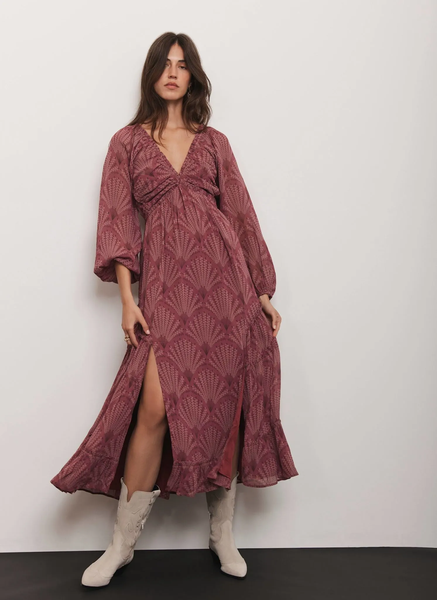 Burgundy Floral Print Midi Dress sold by Mint Velvet product image thumbnail 3