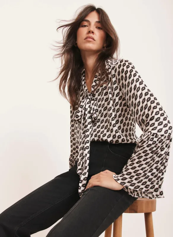 Black Lip Print Bow Blouse sold by Mint Velvet