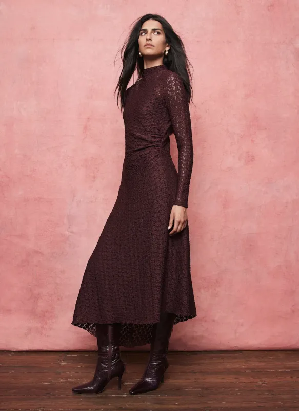 Burgundy Lace Asymmetric Midi Dress sold by Mint Velvet