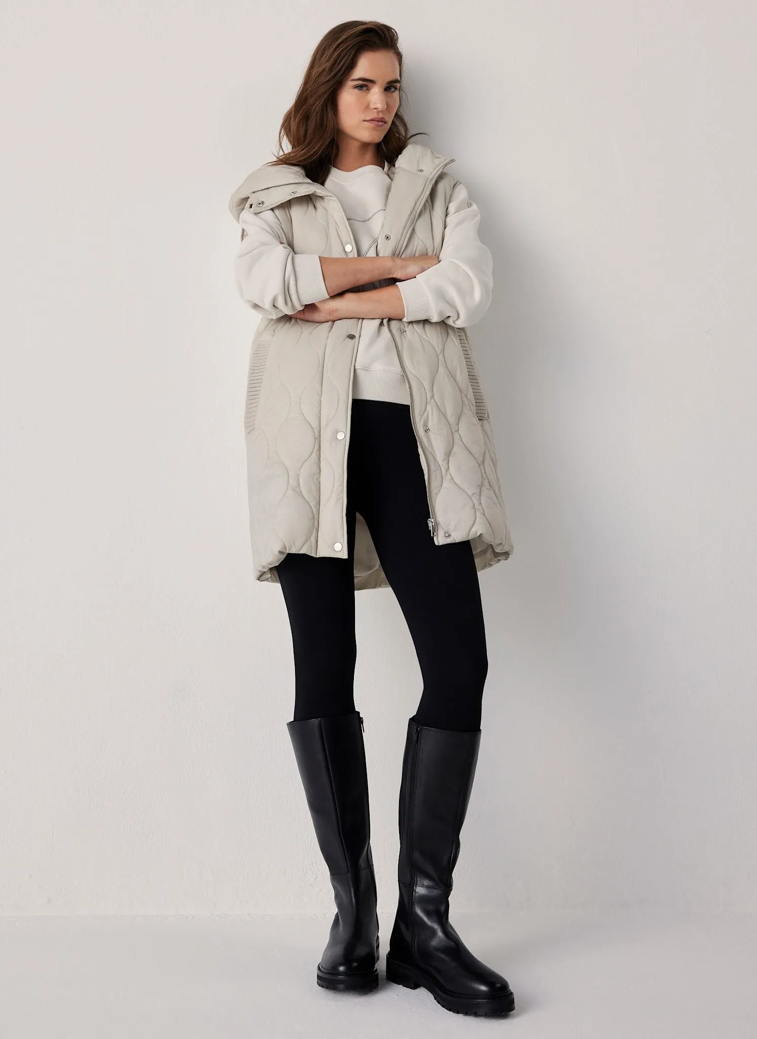 Neutral Quilted Longline Gilet sold by Mint Velvet product image thumbnail 2