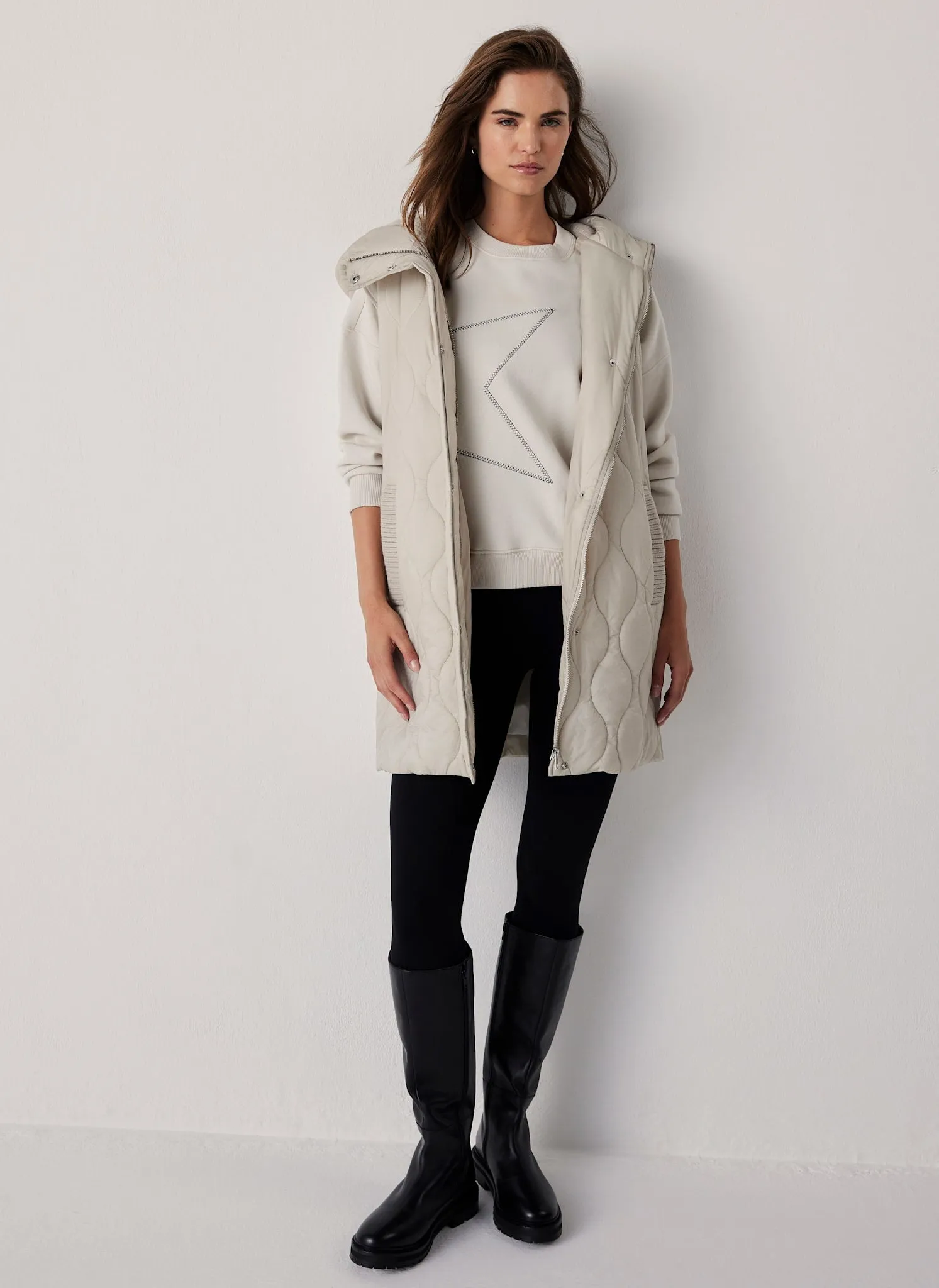 Neutral Quilted Longline Gilet sold by Mint Velvet product image thumbnail 4