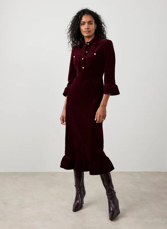 Burgundy Corduroy Midi Dress sold by Mint Velvet