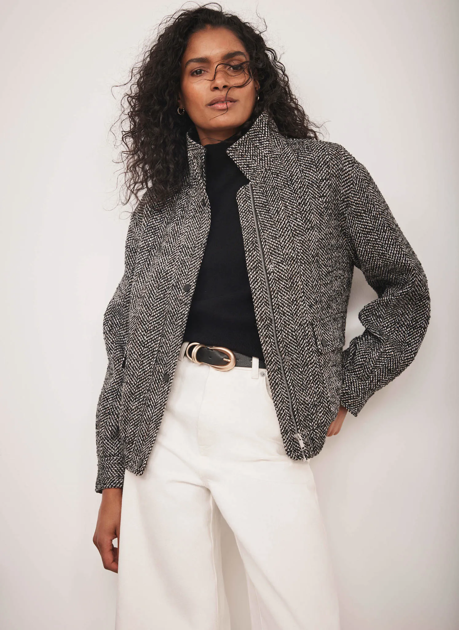 Black Textured Bomber Jacket sold by Mint Velvet