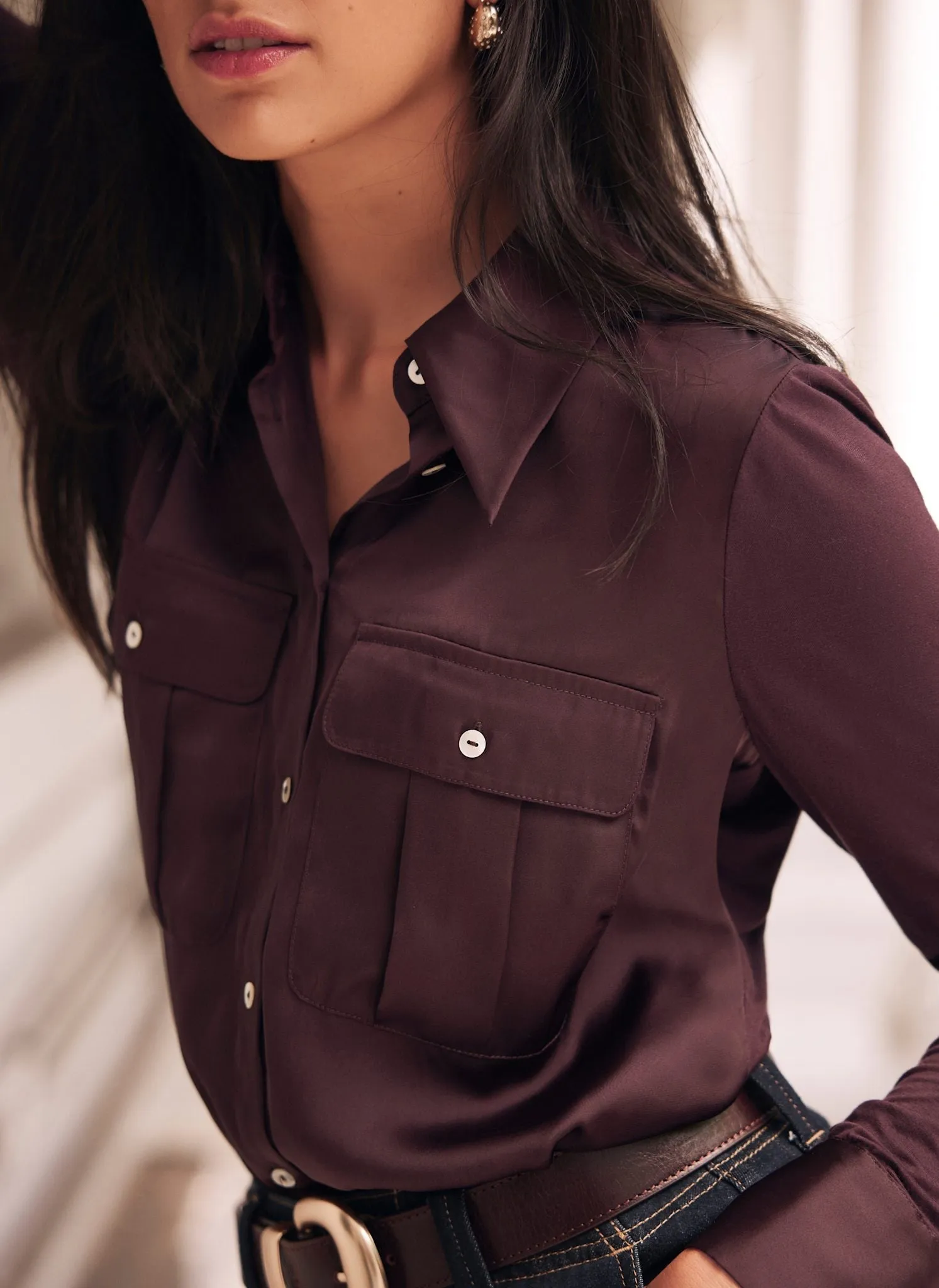 Burgundy Satin Utility Shirt sold by Mint Velvet product image thumbnail 4