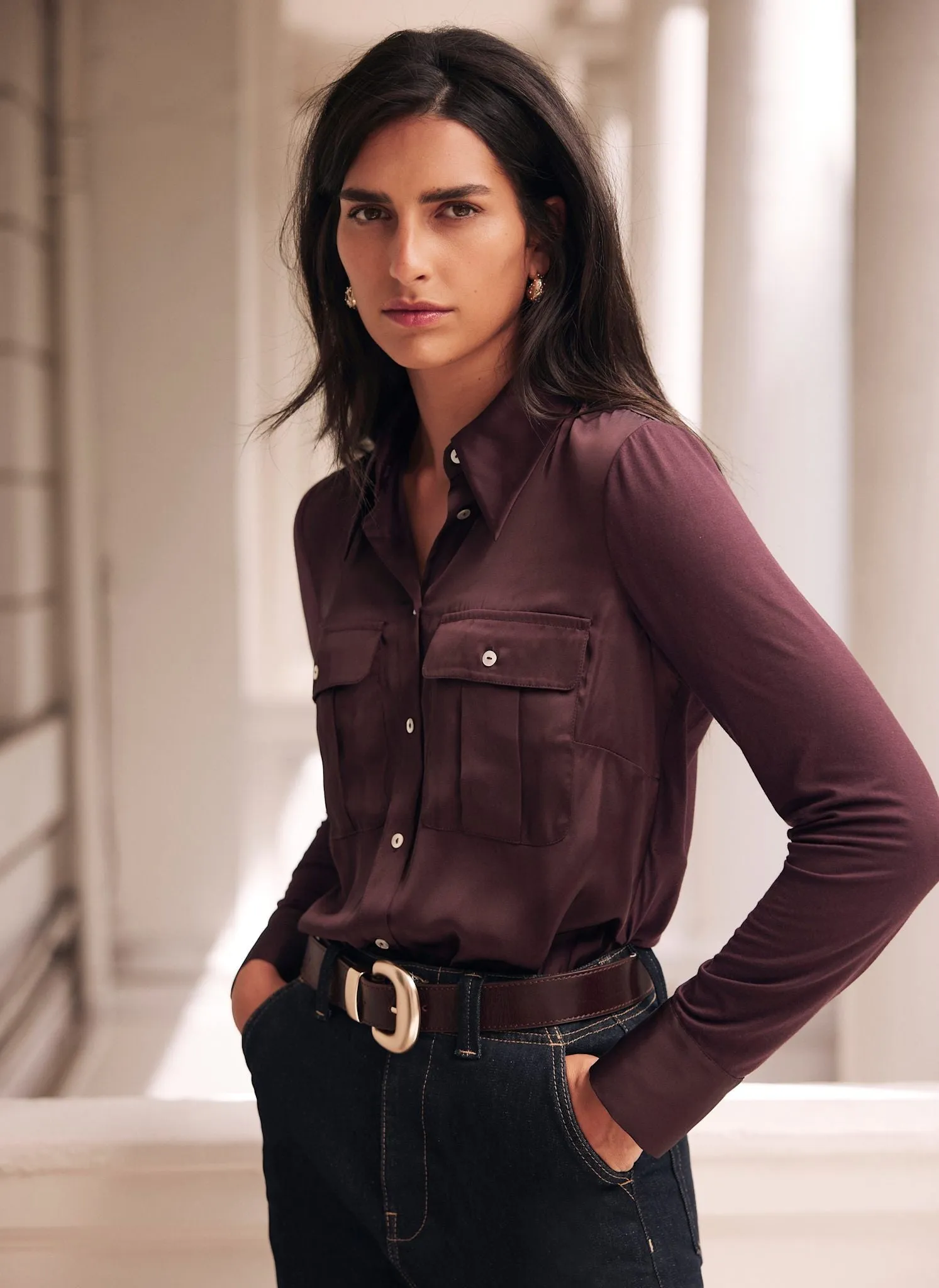 Burgundy Satin Utility Shirt sold by Mint Velvet product image thumbnail 5