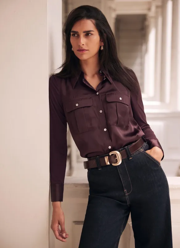 Burgundy Satin Utility Shirt sold by Mint Velvet