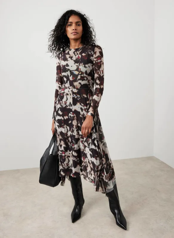 Burgundy Abstract Print Mesh Midi Dress sold by Mint Velvet