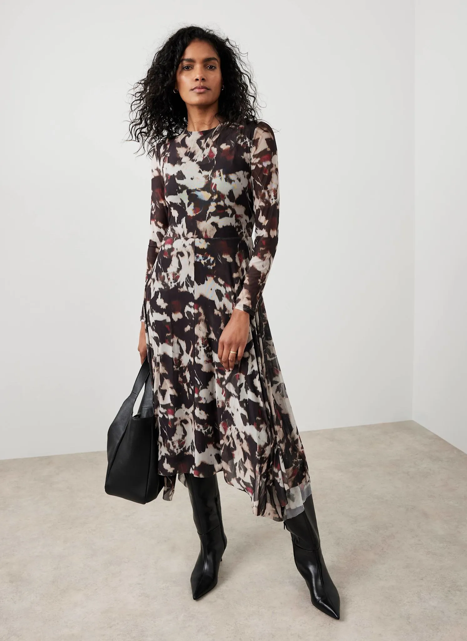 Burgundy Abstract Print Mesh Midi Dress sold by Mint Velvet