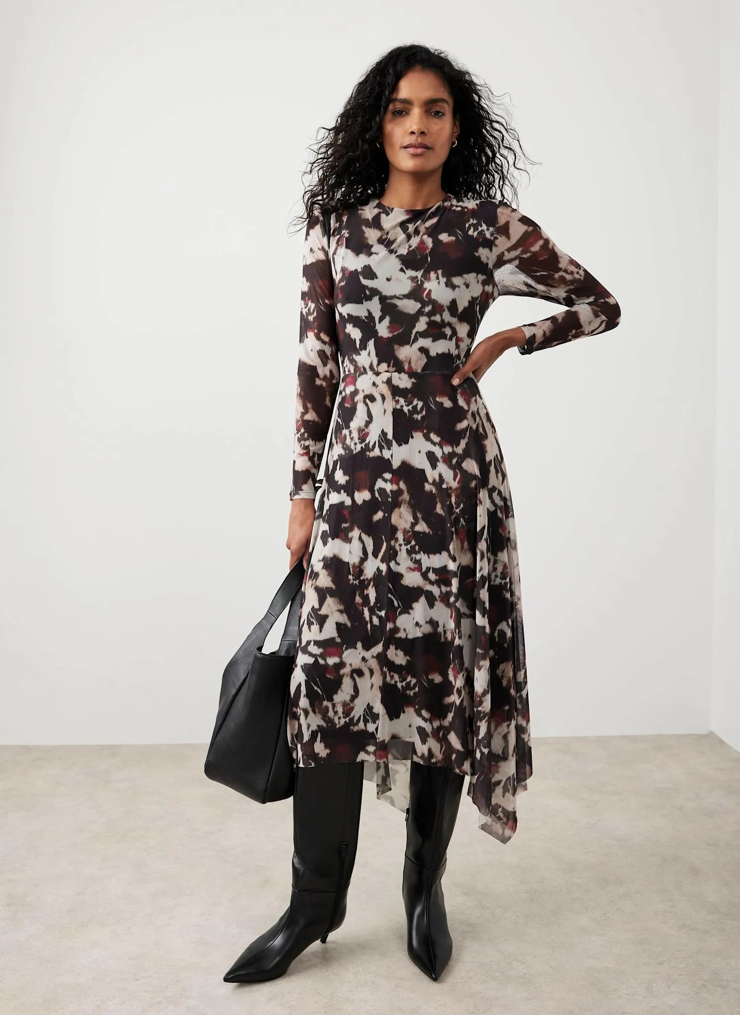 Burgundy Abstract Print Mesh Midi Dress sold by Mint Velvet product image thumbnail 5