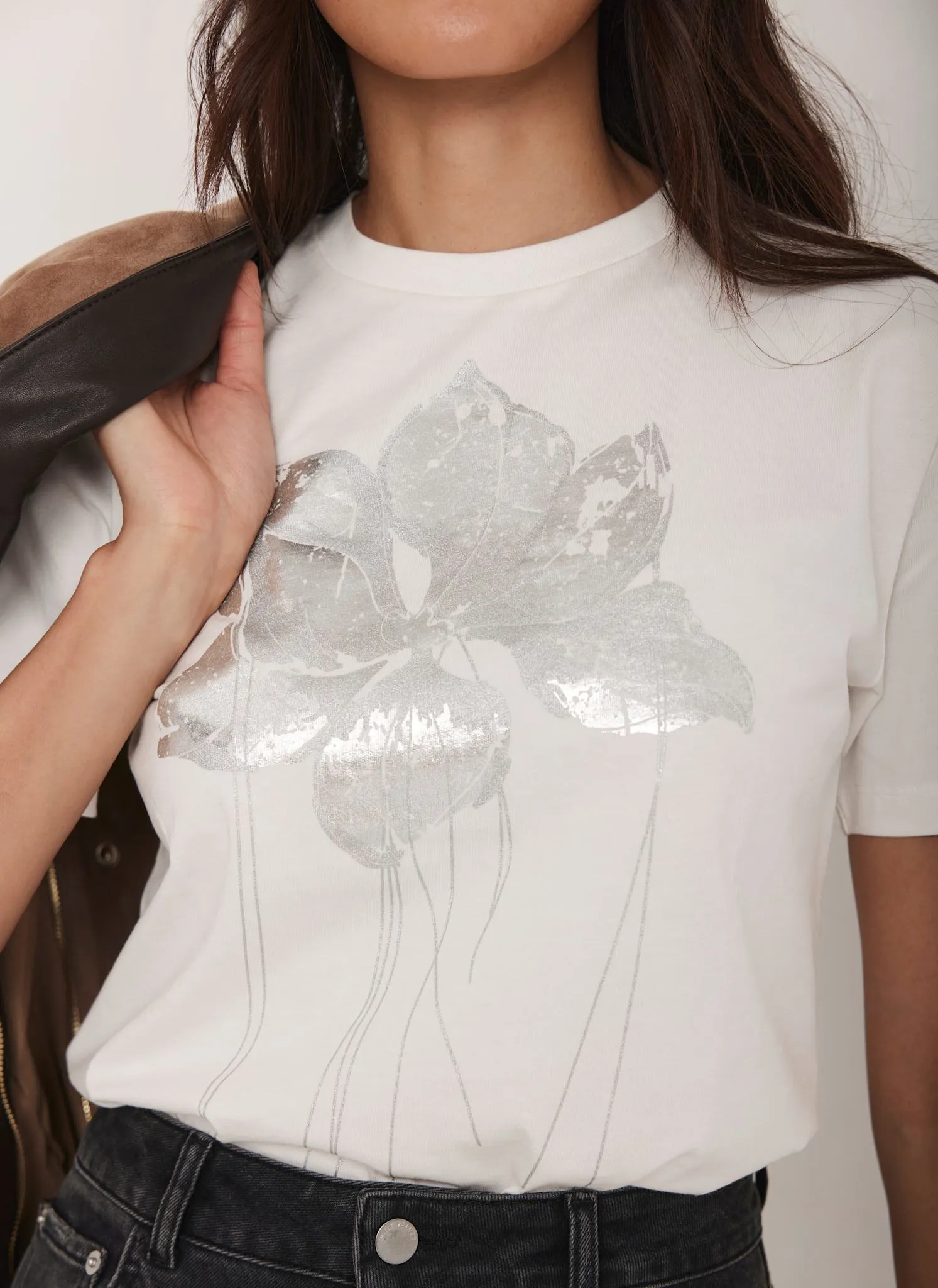 White Metallic Flower Graphic T-Shirt sold by Mint Velvet product image thumbnail 4