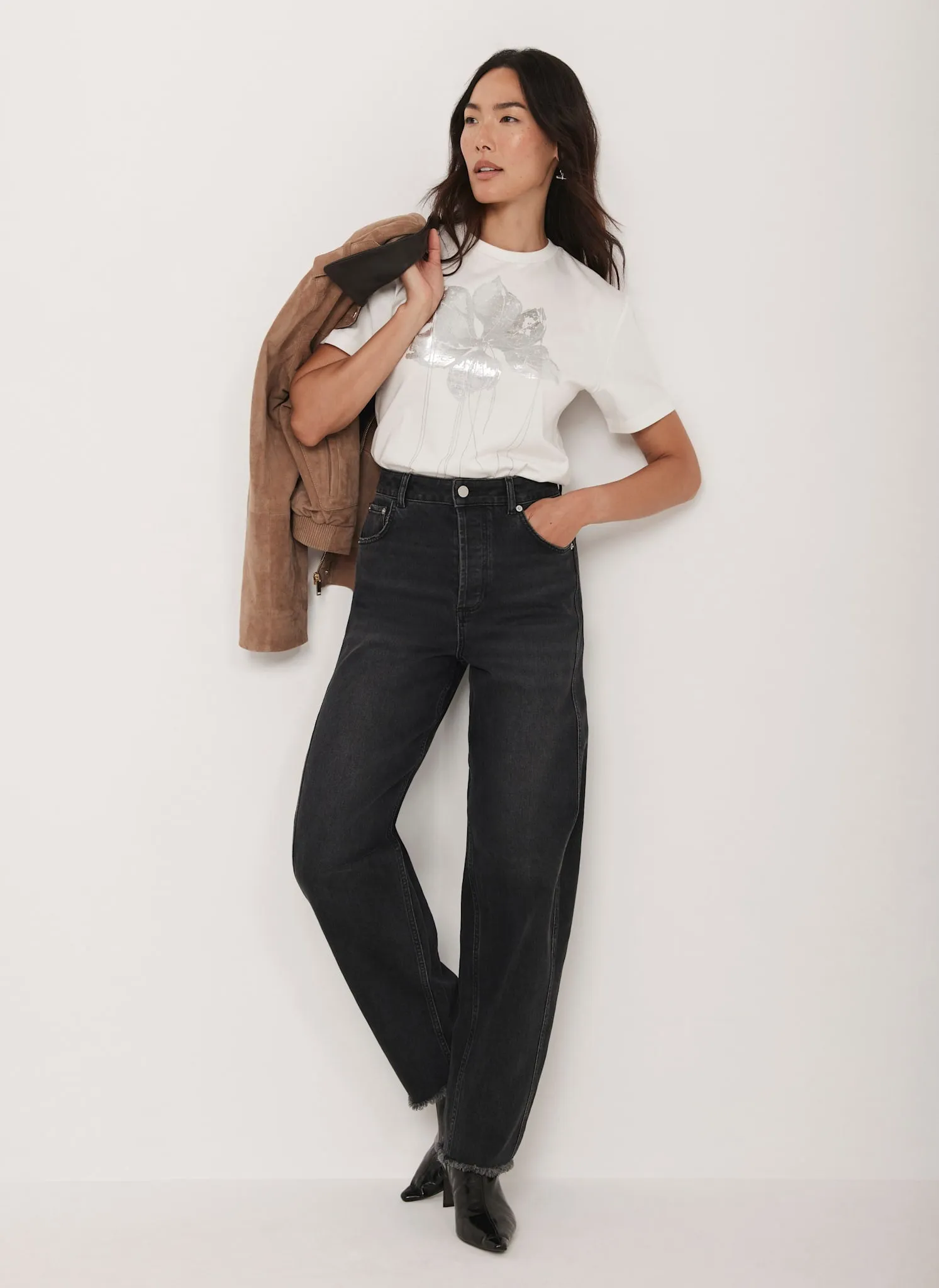 White Metallic Flower Graphic T-Shirt sold by Mint Velvet product image thumbnail 3