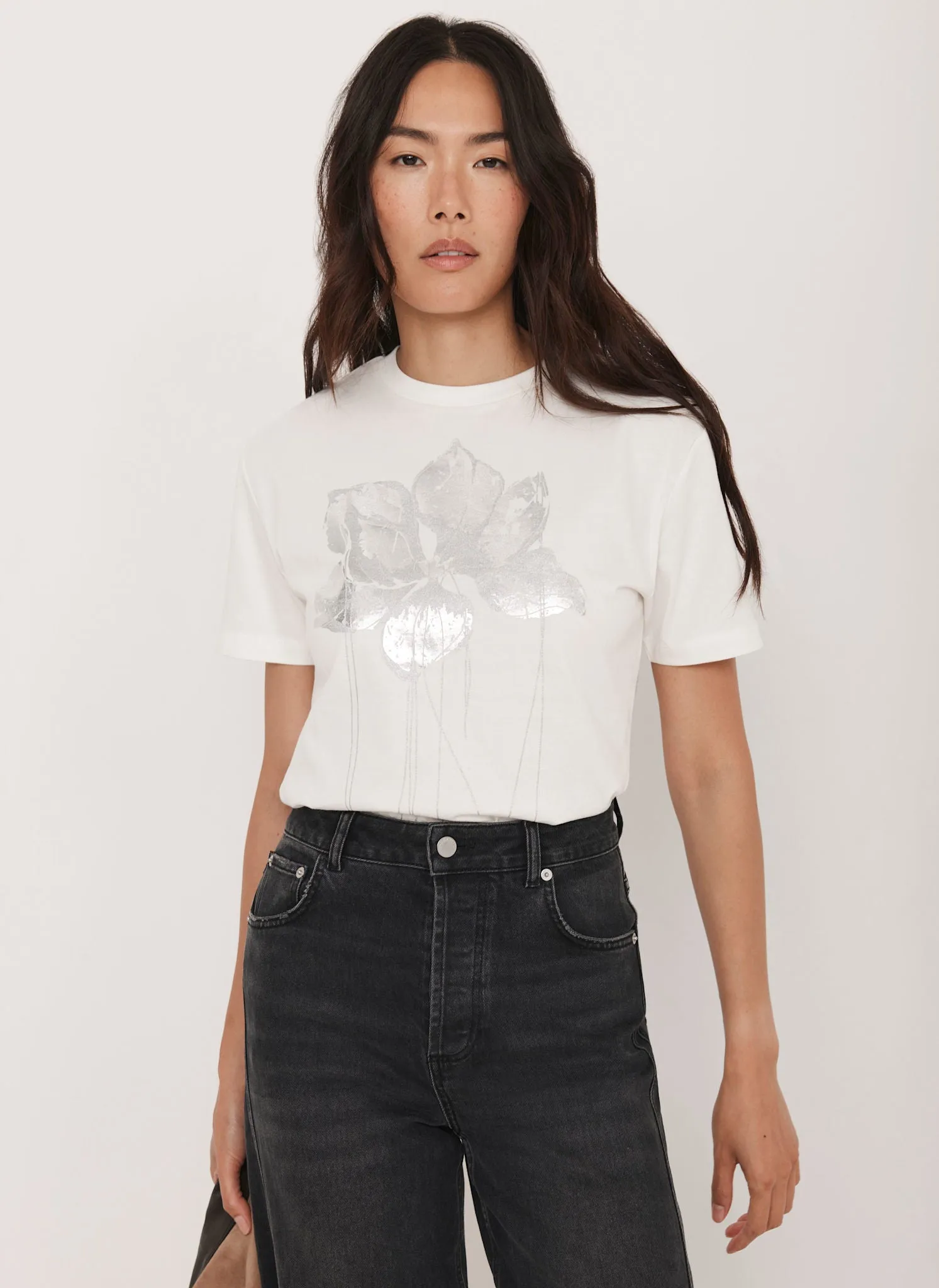 White Metallic Flower Graphic T-Shirt sold by Mint Velvet product image thumbnail 2