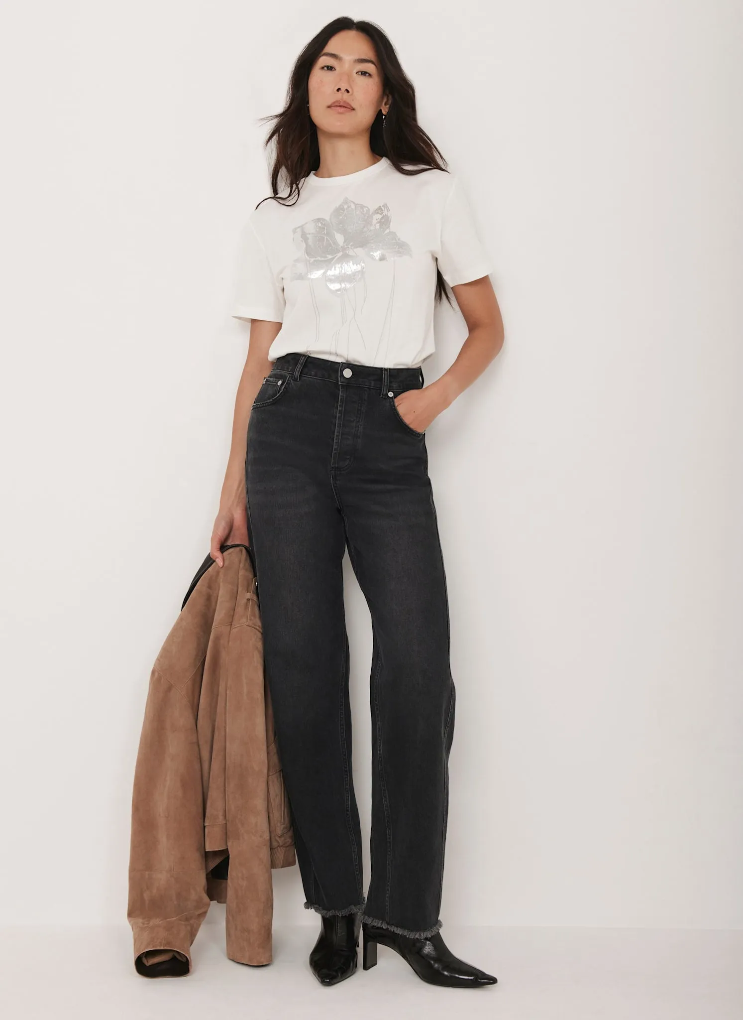 White Metallic Flower Graphic T-Shirt sold by Mint Velvet product image thumbnail 5