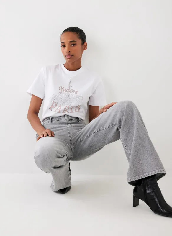 White Cotton Paris Graphic T-Shirt sold by Mint Velvet