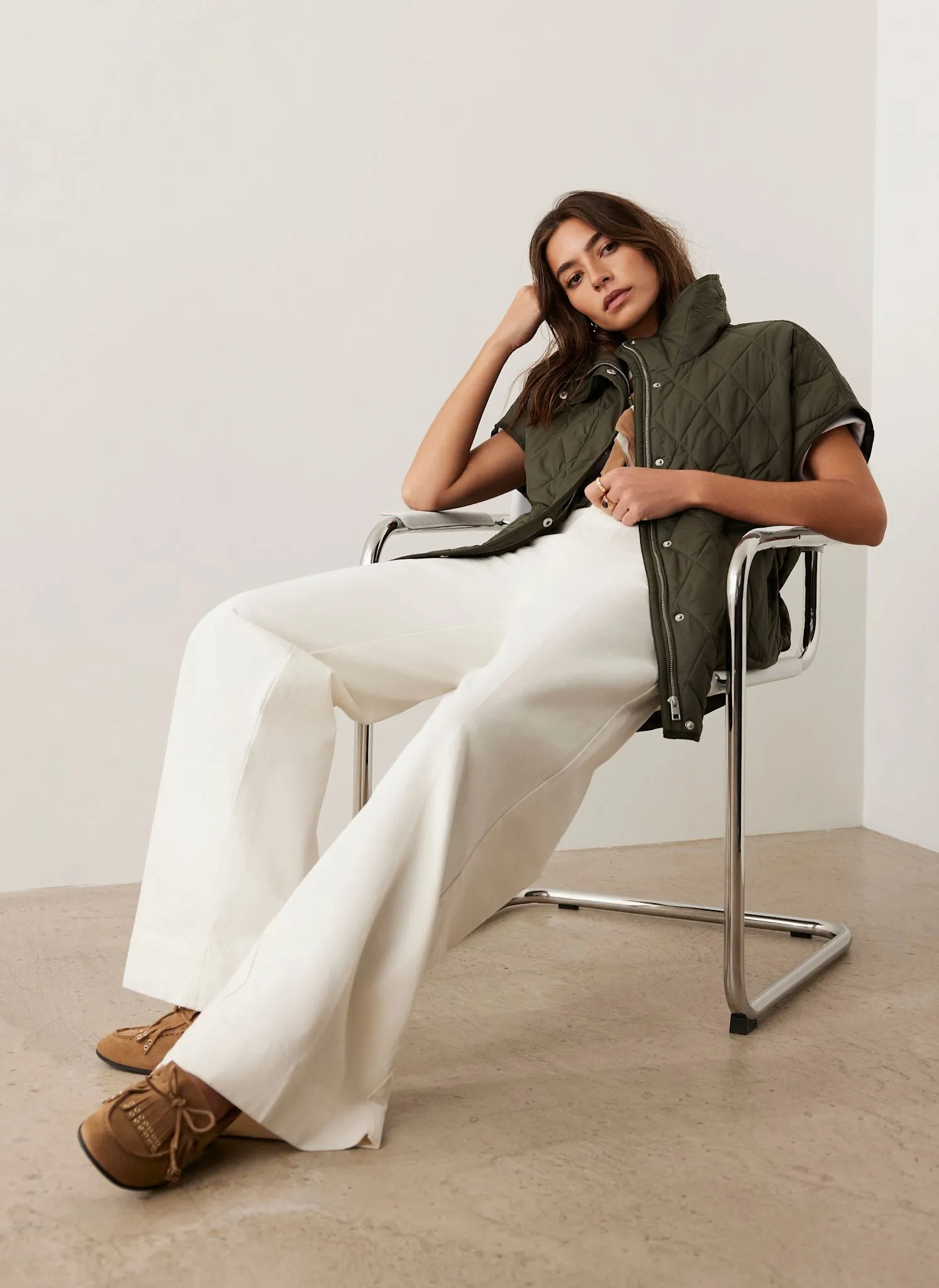 Khaki Quilted Oversized Gilet sold by Mint Velvet product image thumbnail 3