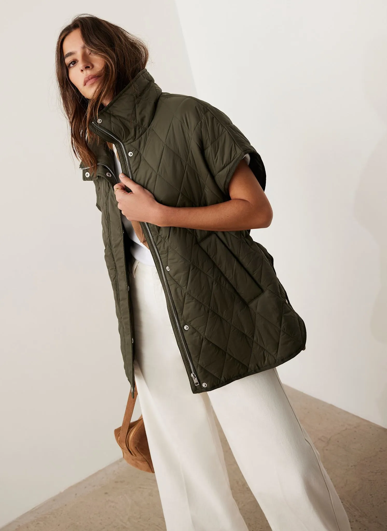 Khaki Quilted Oversized Gilet sold by Mint Velvet product image thumbnail 5