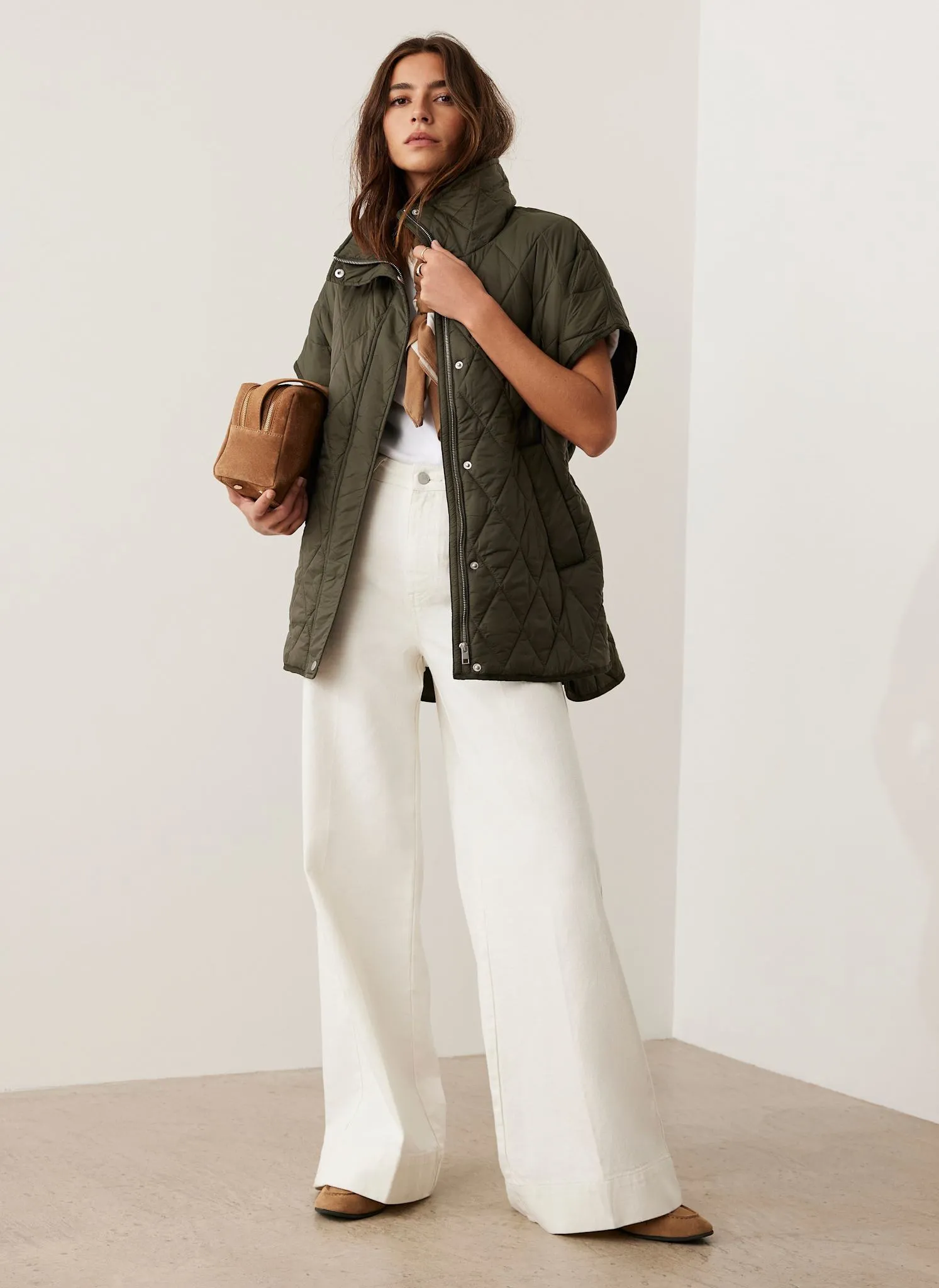 Khaki Quilted Oversized Gilet sold by Mint Velvet product image thumbnail 2