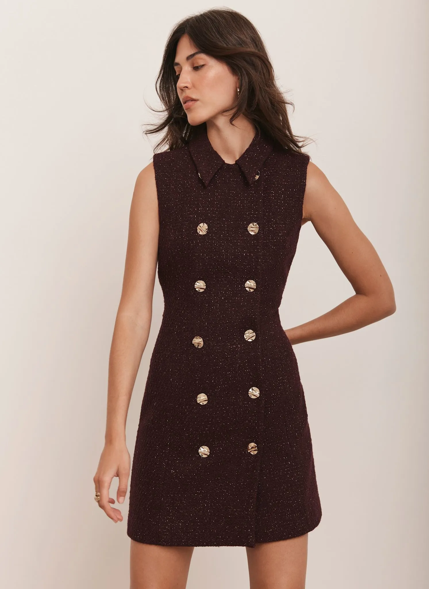 Burgundy Boucle Mini Shift Dress sold by Mint Velvet