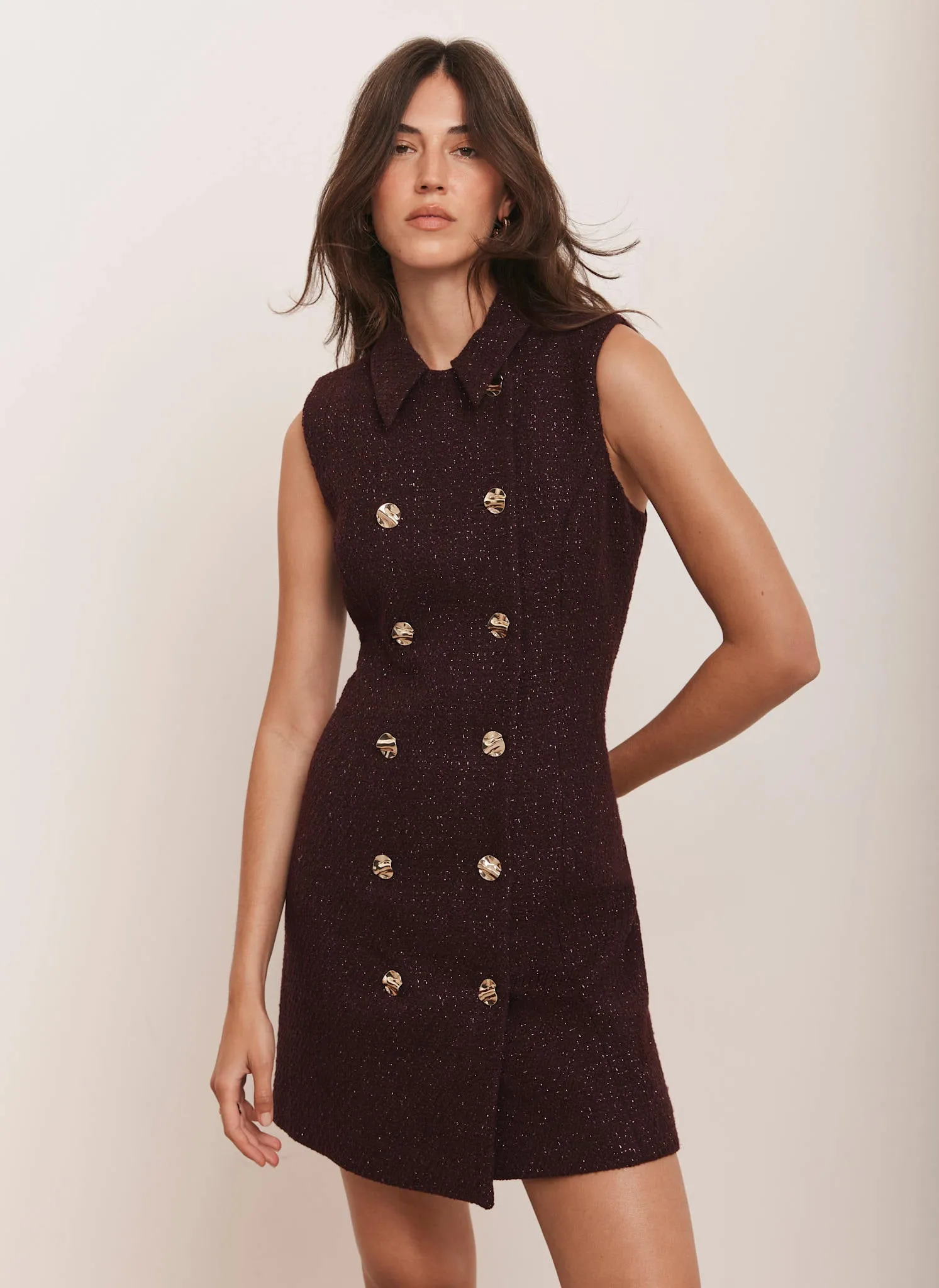 Burgundy Boucle Mini Shift Dress sold by Mint Velvet product image thumbnail 5