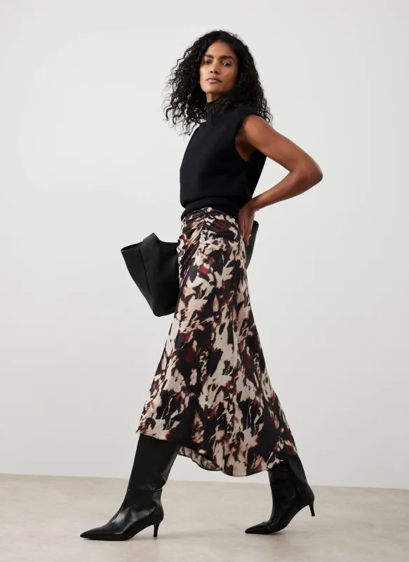 Burgundy Abstract Print Midi Skirt sold by Mint Velvet