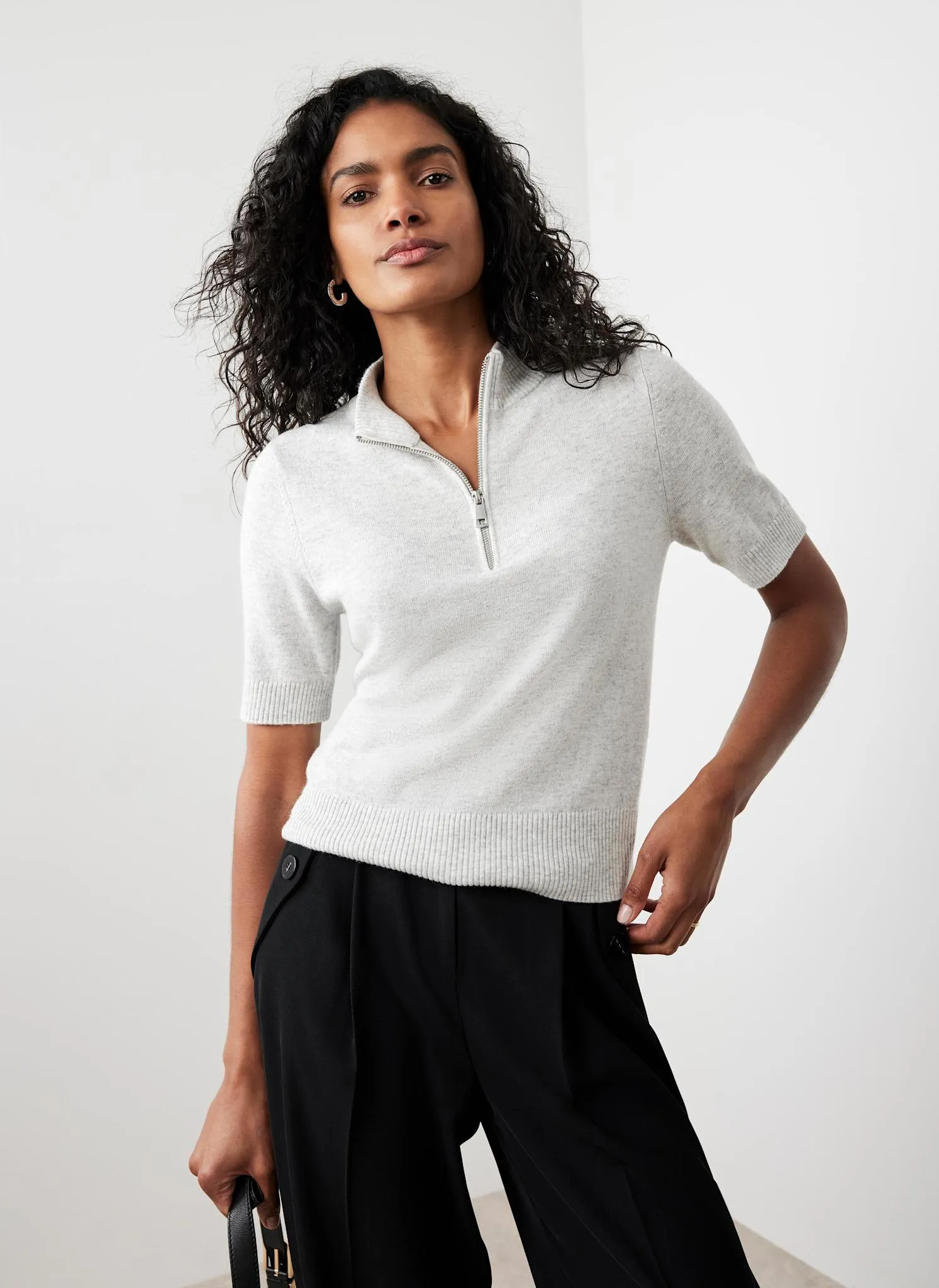 Grey Zip Knit Top sold by Mint Velvet product image thumbnail 3