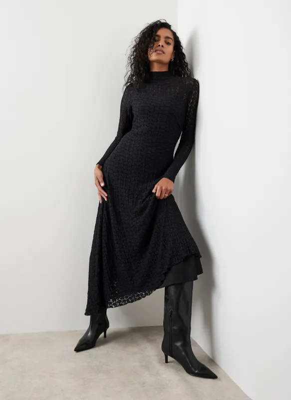 Black Lace Asymmetric Midi Dress sold by Mint Velvet
