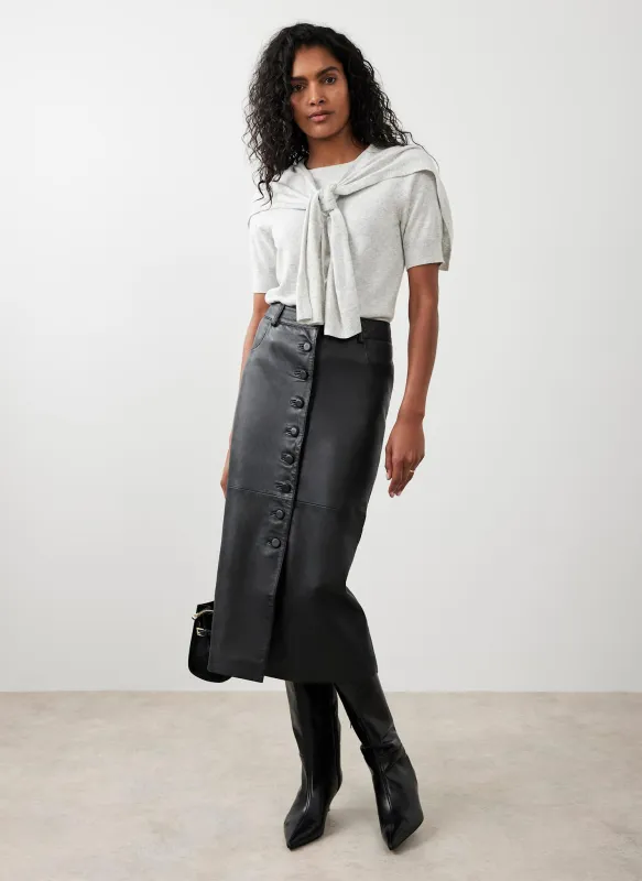 Black Leather Midi Skirt sold by Mint Velvet