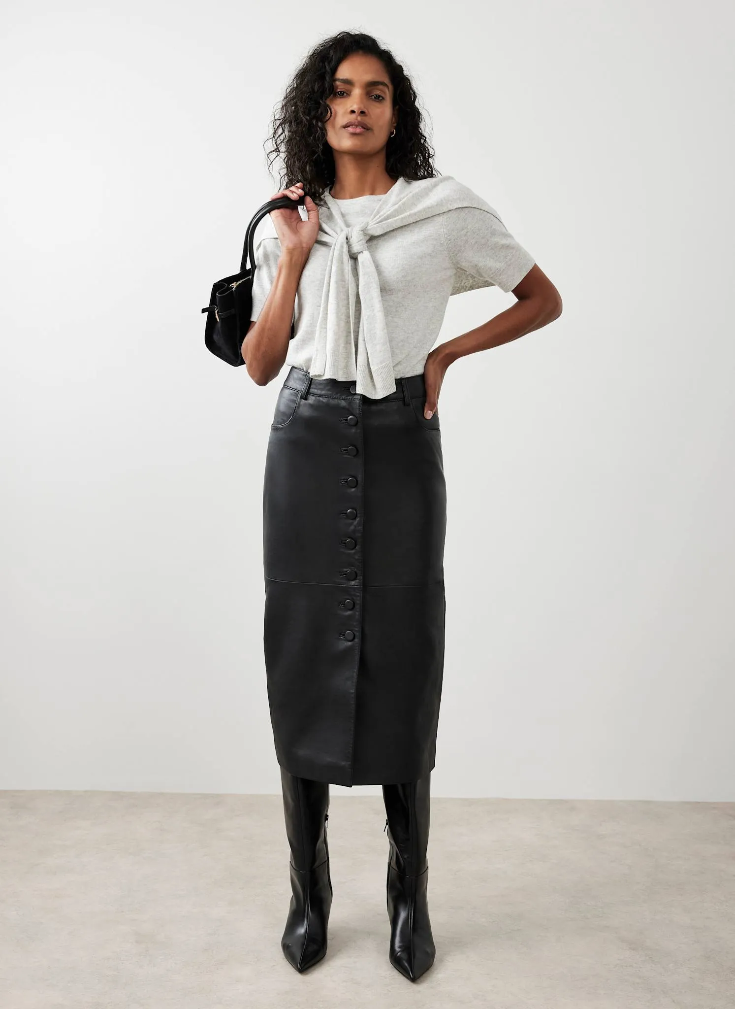 Black Leather Midi Skirt sold by Mint Velvet product image thumbnail 2
