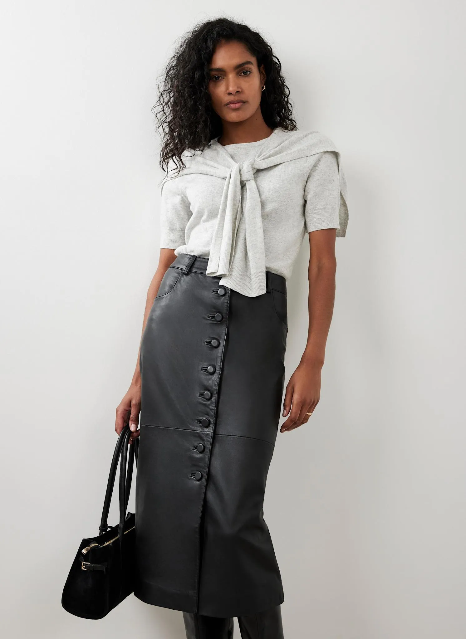 Black Leather Midi Skirt sold by Mint Velvet product image thumbnail 3