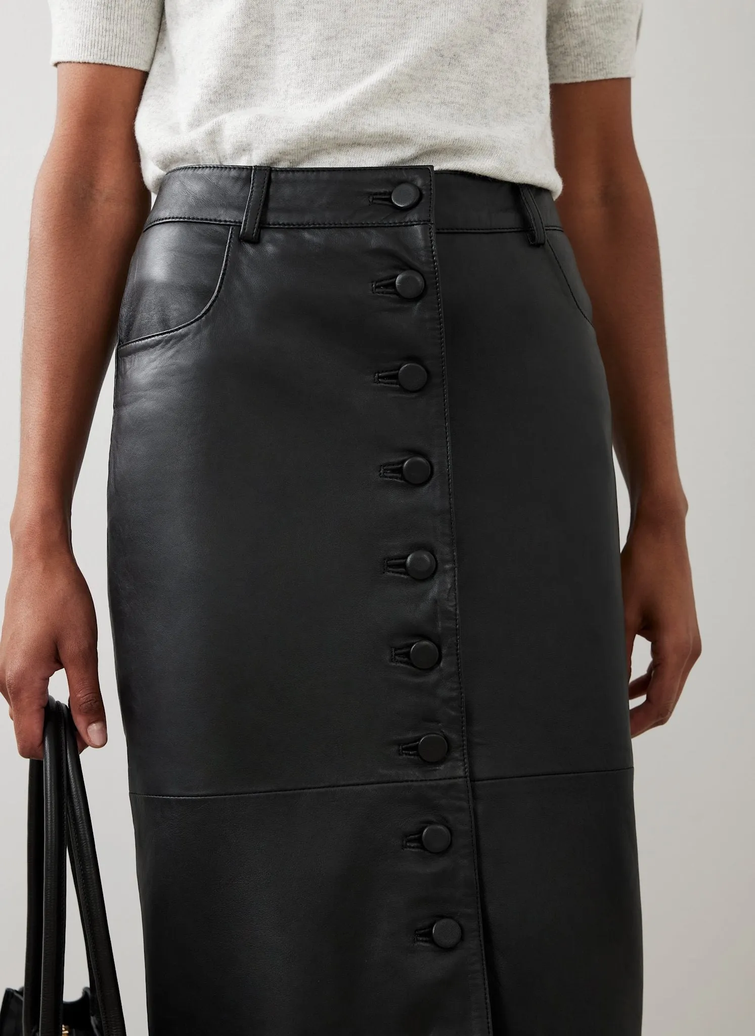 Black Leather Midi Skirt sold by Mint Velvet product image thumbnail 4
