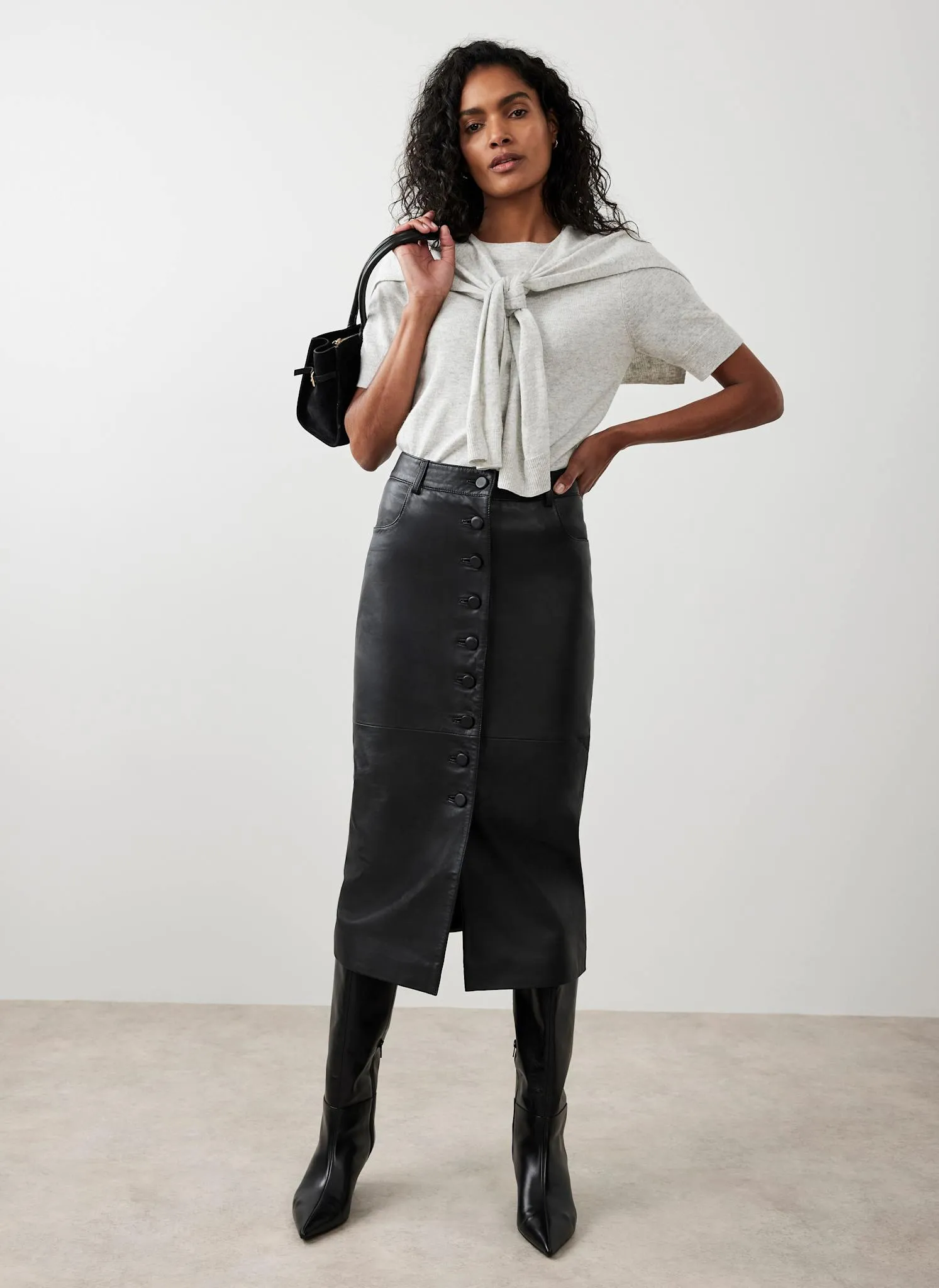 Black Leather Midi Skirt sold by Mint Velvet product image thumbnail 5