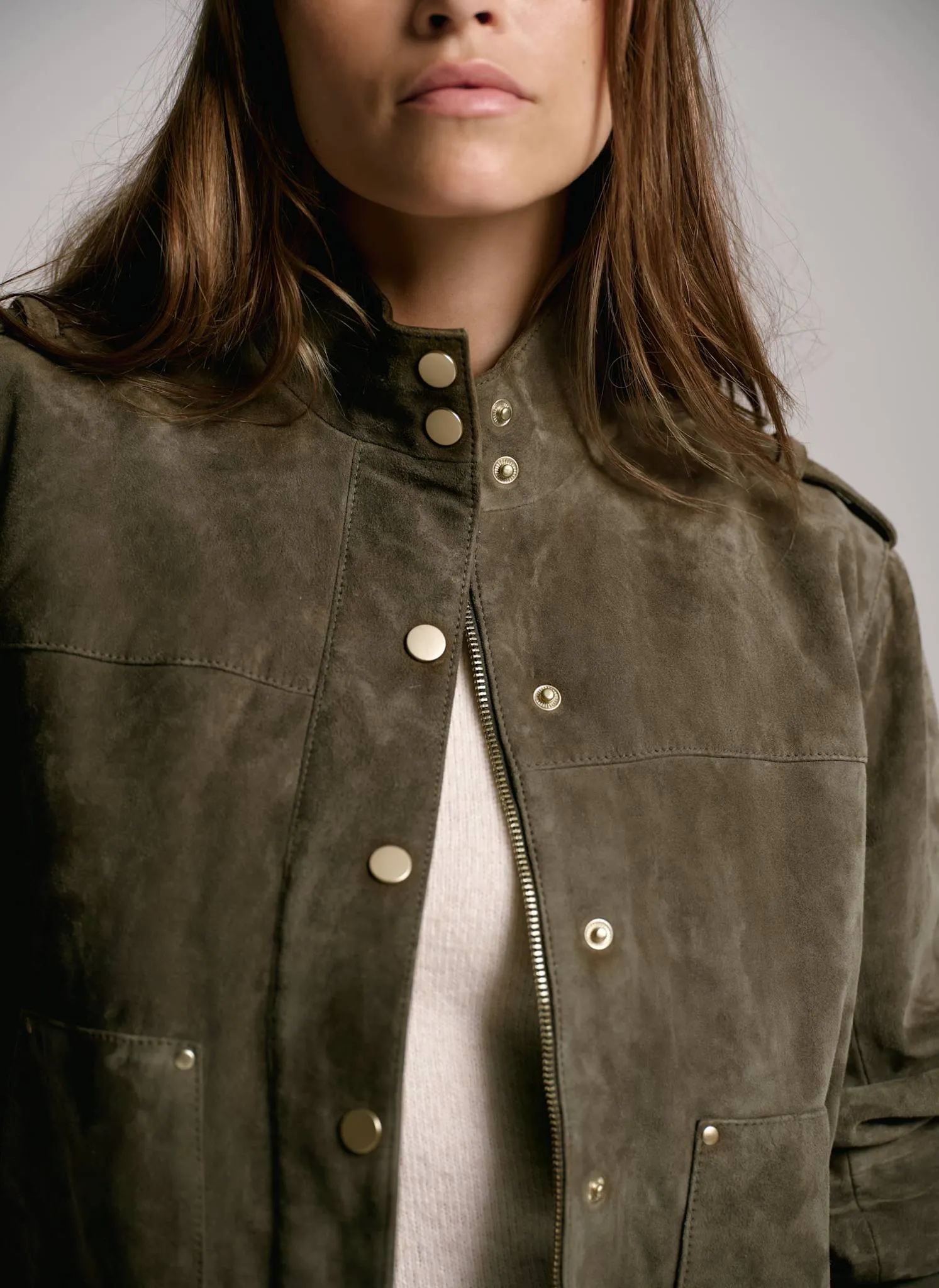 Khaki Suede Bomber Jacket sold by Mint Velvet product image thumbnail 4