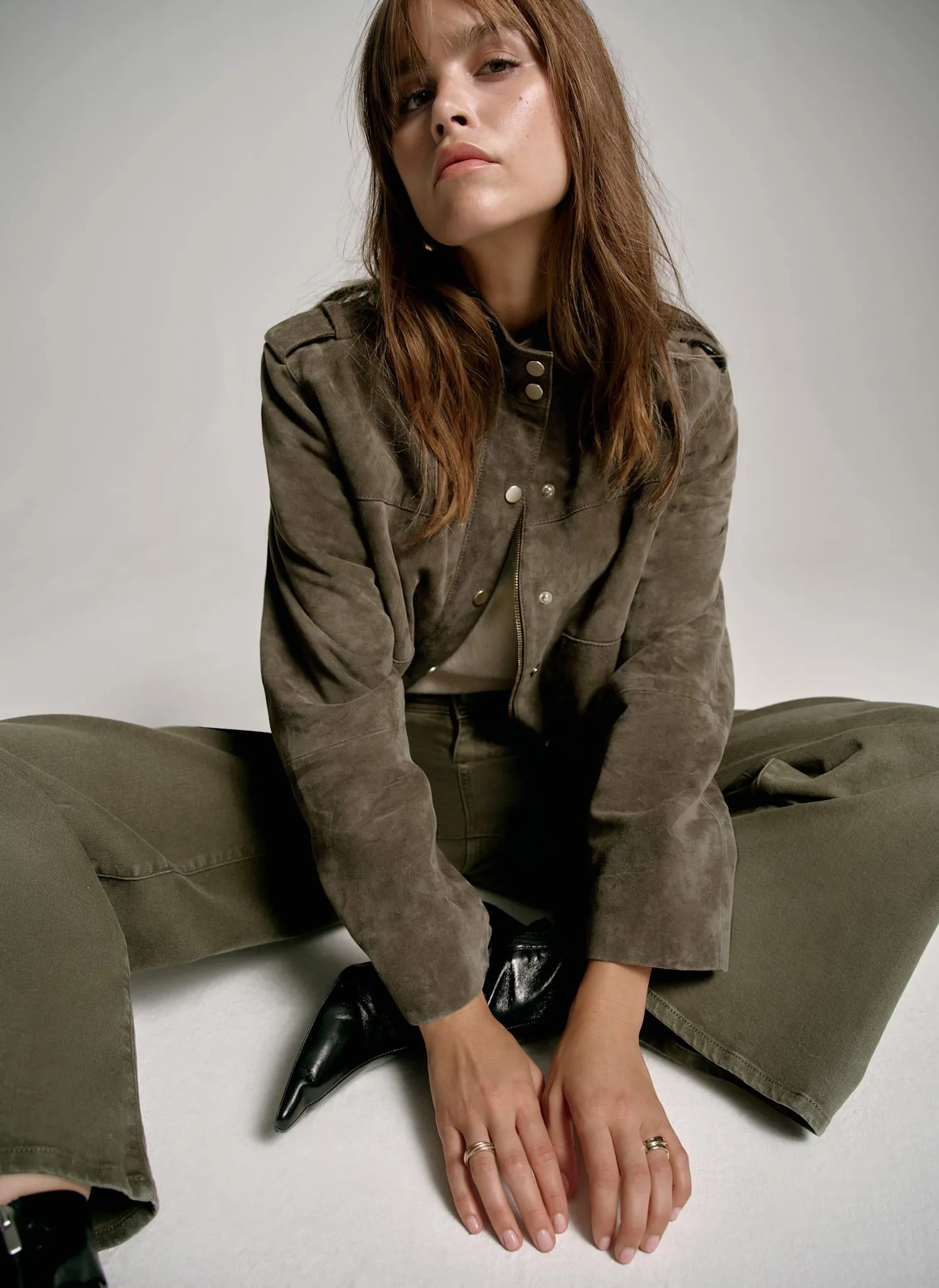 Khaki Suede Bomber Jacket sold by Mint Velvet