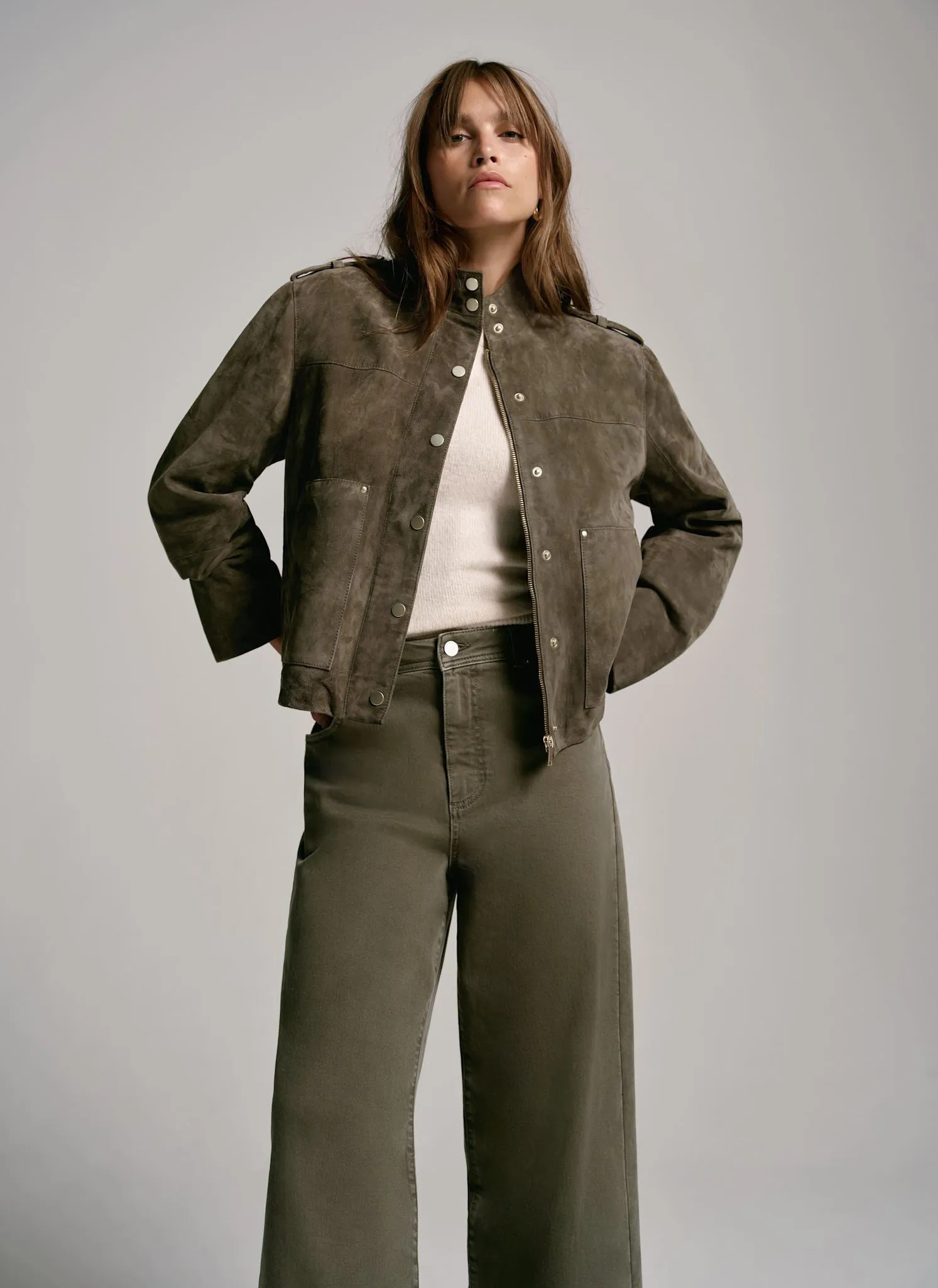 Khaki Suede Bomber Jacket sold by Mint Velvet product image thumbnail 3